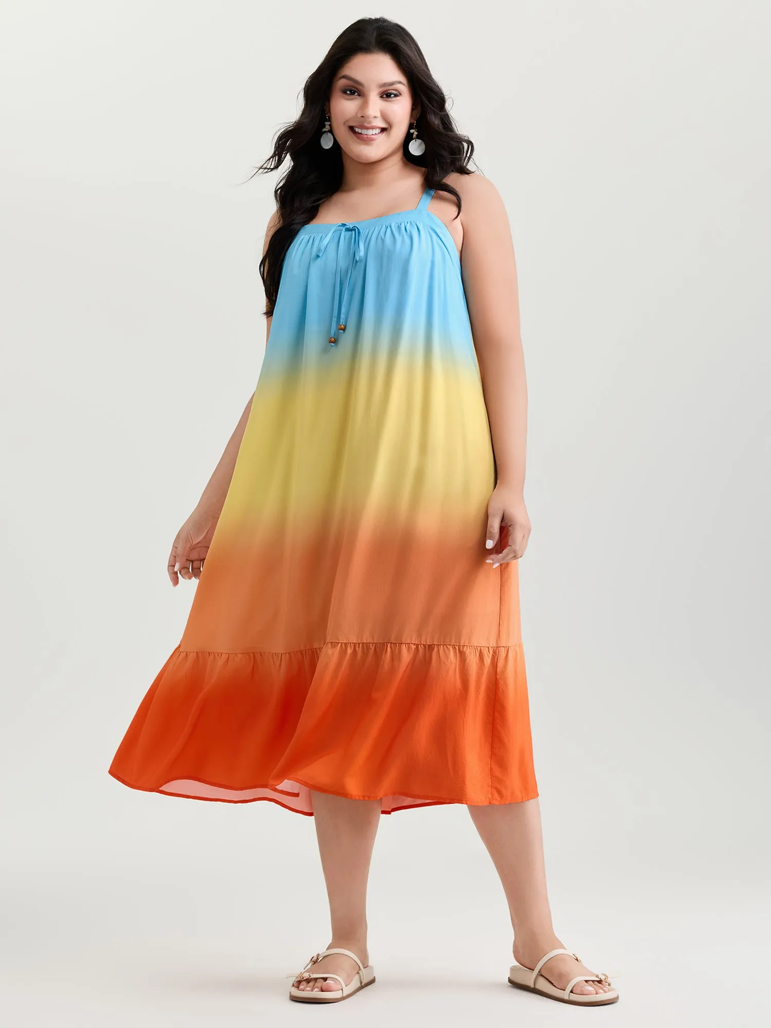 Ombre Drawstring Neckline Tiered Midi Dress sold by Bloomchic product image thumbnail 3