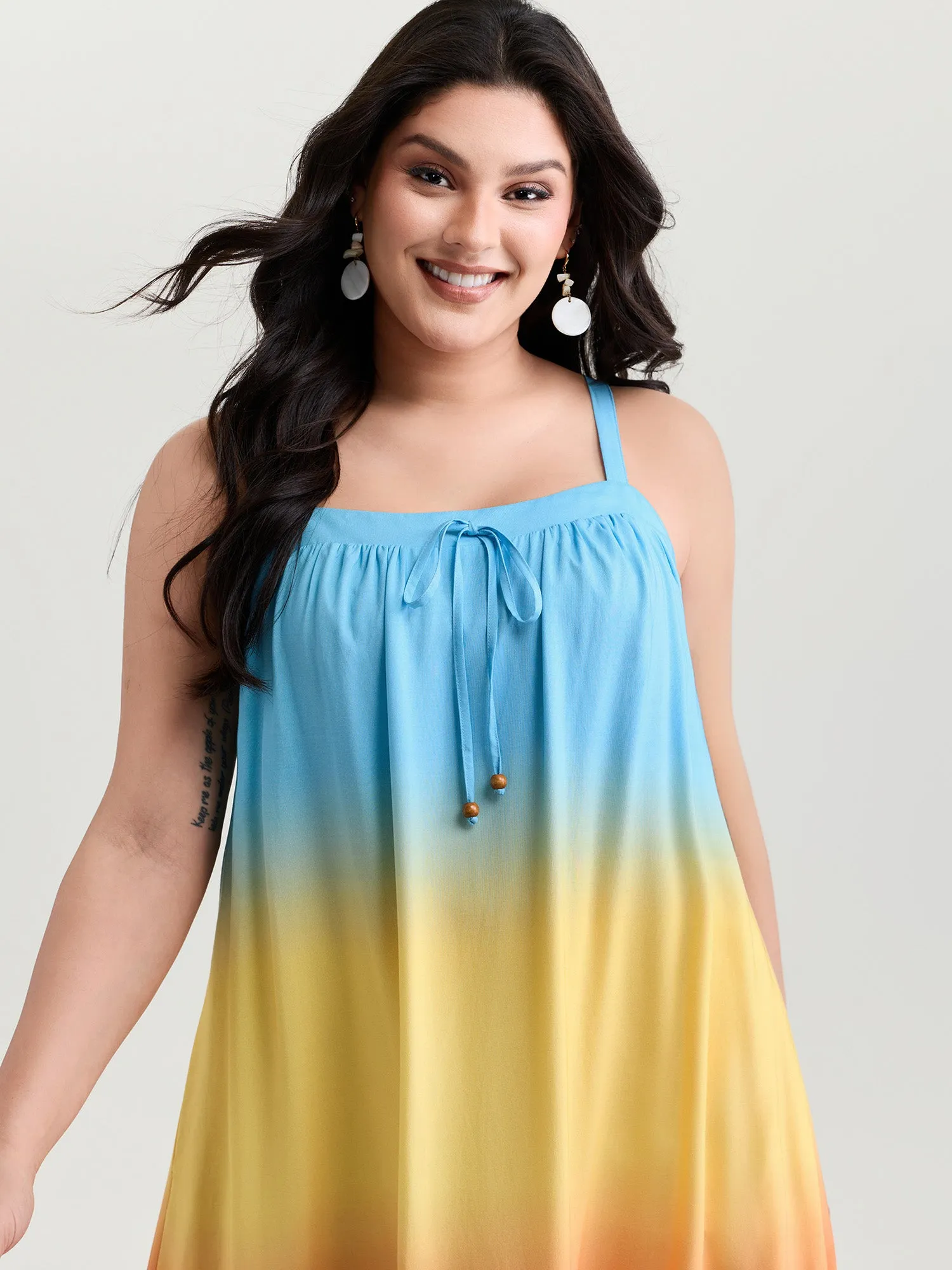 Ombre Drawstring Neckline Tiered Midi Dress sold by Bloomchic product image thumbnail 2