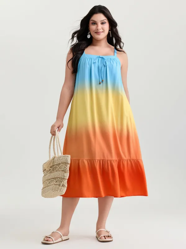 Ombre Drawstring Neckline Tiered Midi Dress made by Bloomchic
