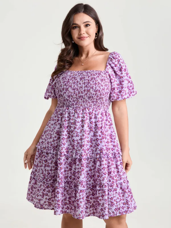 Soft Floral Print Cinched-Waist Mini Dress made by Bloomchic
