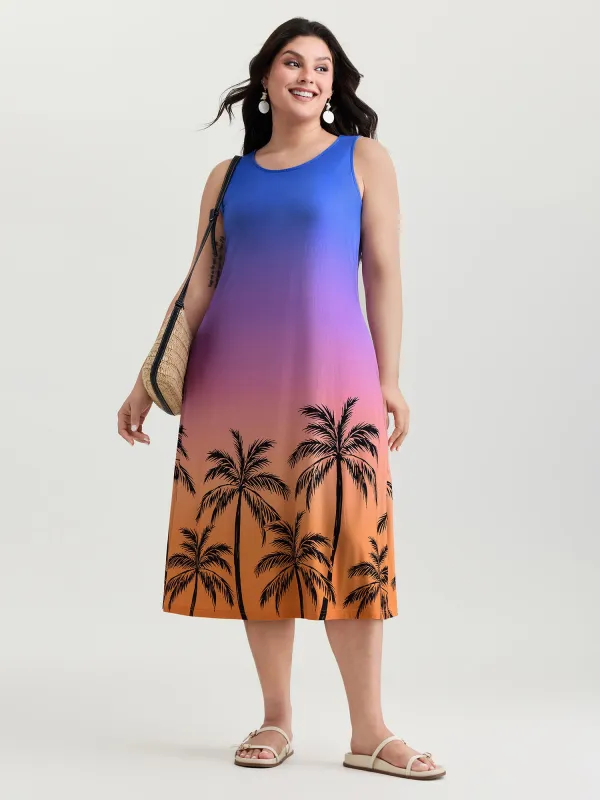 Island Print Ombre Sleeveless Midi Dress made by Bloomchic
