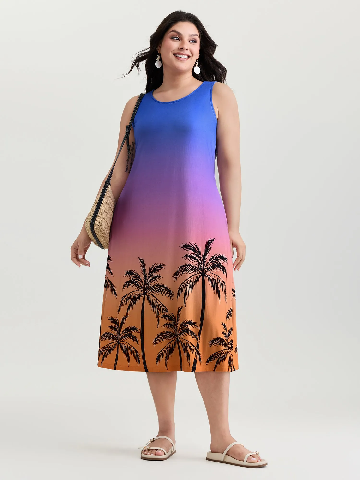 Island Print Ombre Sleeveless Midi Dress sold by Bloomchic