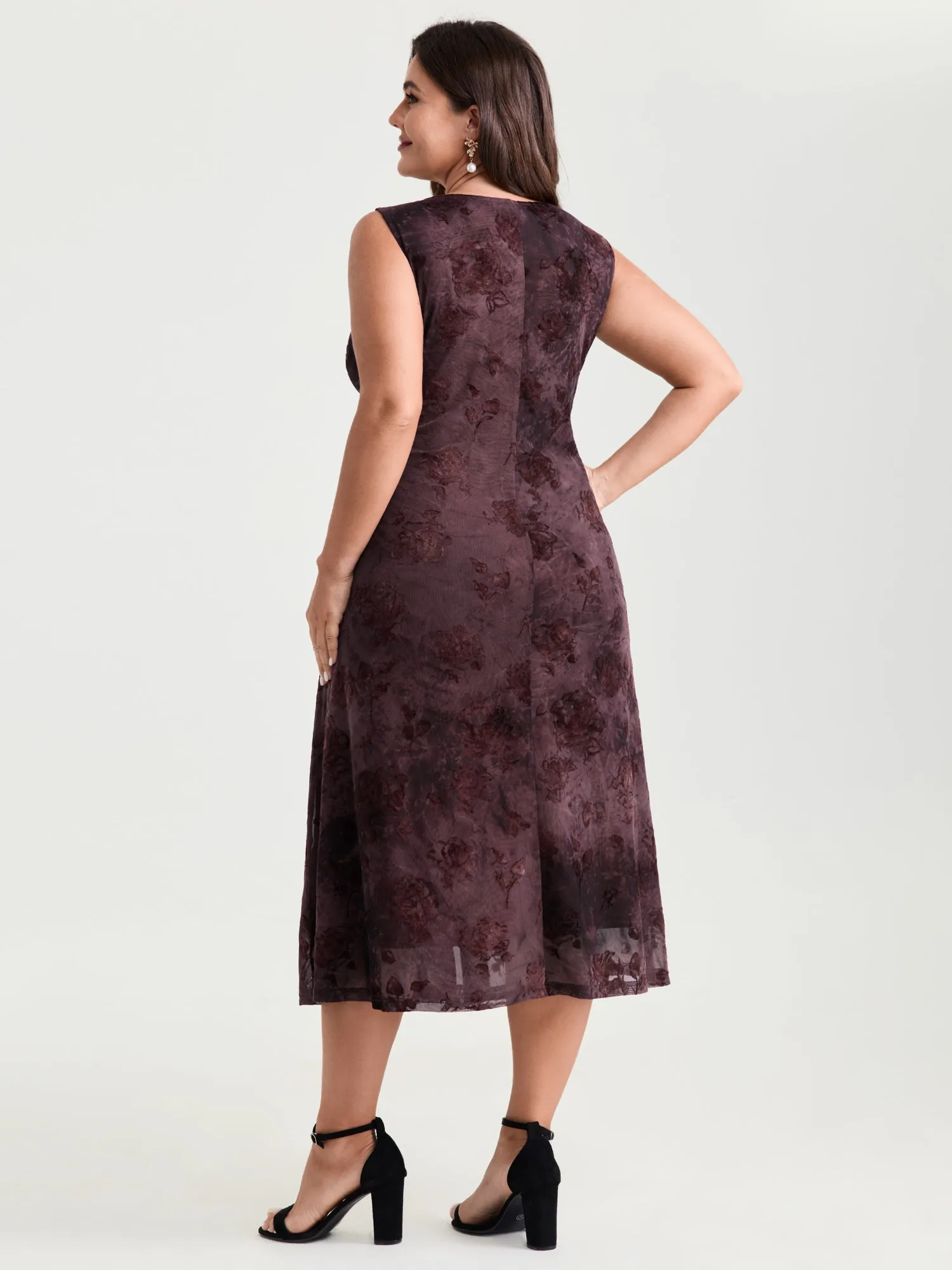 Stretchy Mesh Deep V-Neckline Midi Dress sold by Bloomchic product image thumbnail 4