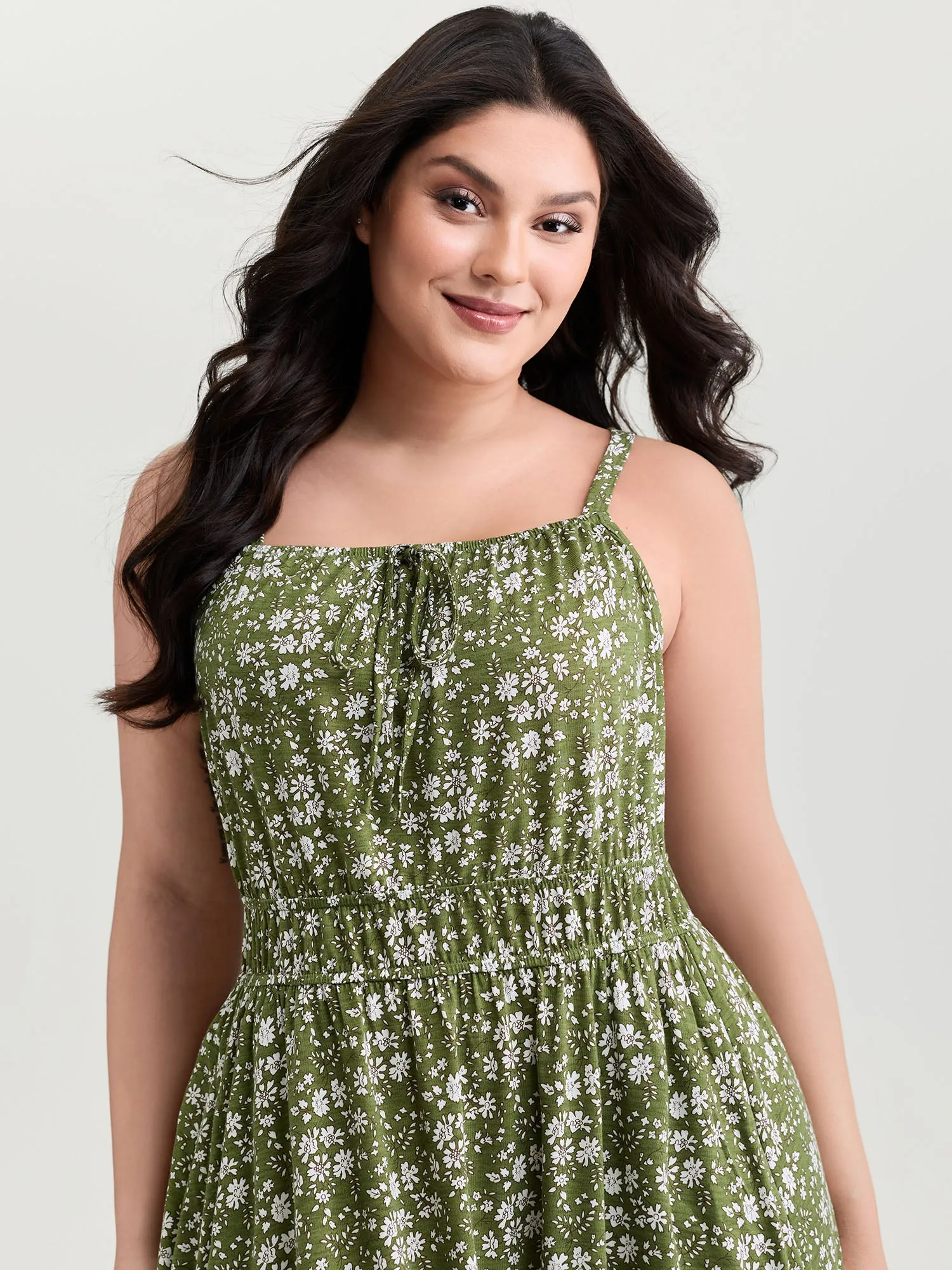 Dense Floral Print Cinched-Waist Midi Dress sold by Bloomchic product image thumbnail 2