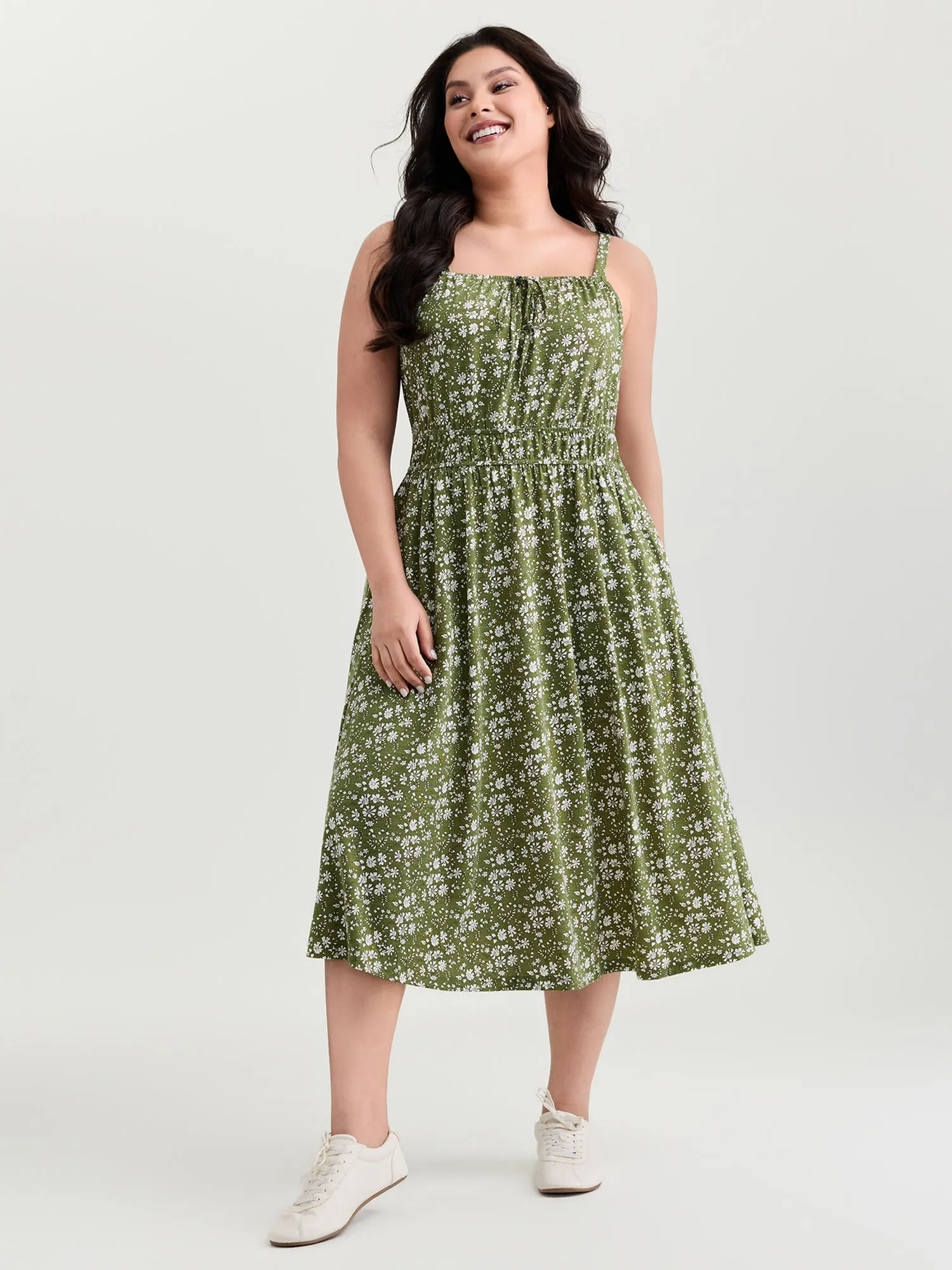 Dense Floral Print Cinched-Waist Midi Dress sold by Bloomchic product image thumbnail 3