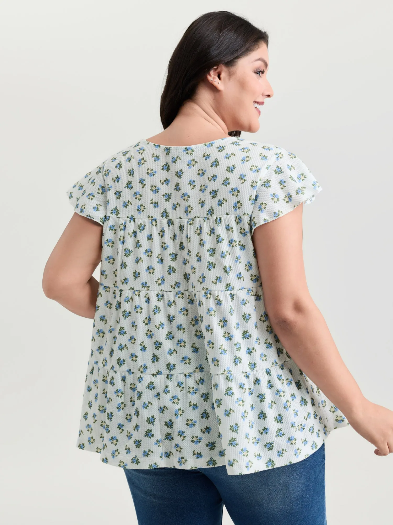 Floral Print Ruffled Sleeve Tiered Knit Top sold by Bloomchic product image thumbnail 4