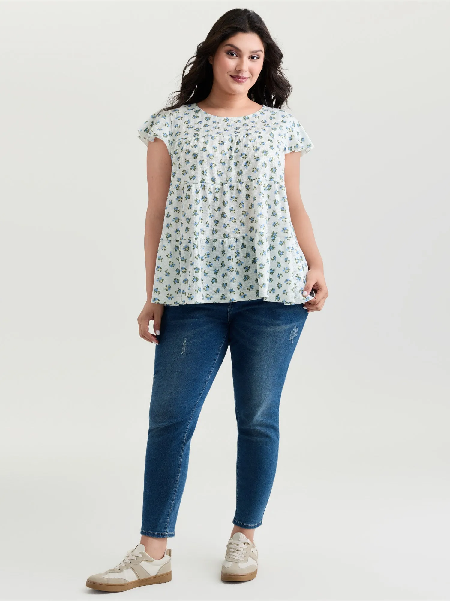 Floral Print Ruffled Sleeve Tiered Knit Top sold by Bloomchic product image thumbnail 3