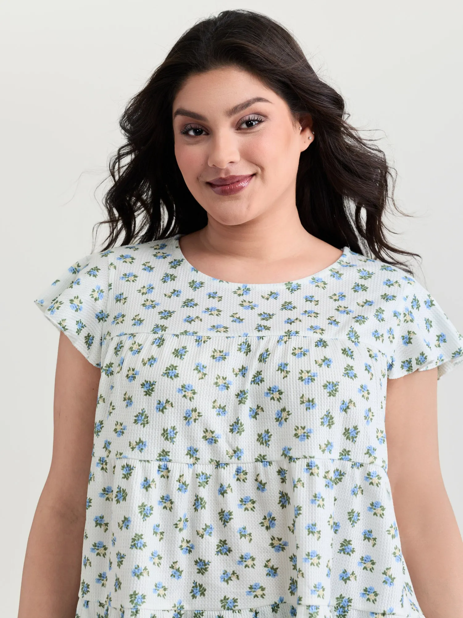 Floral Print Ruffled Sleeve Tiered Knit Top sold by Bloomchic product image thumbnail 2