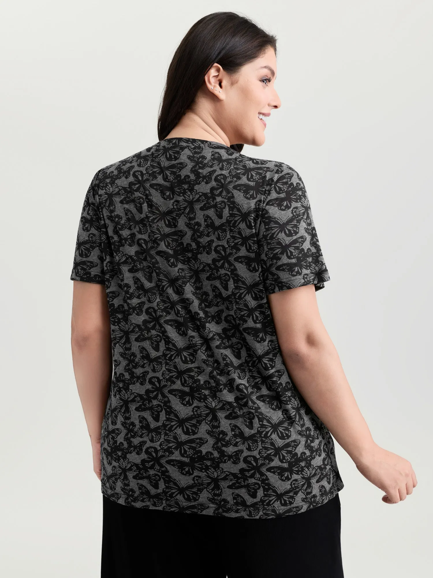 Textured Butterfly Pattern V-Neck T-Shirt sold by Bloomchic product image thumbnail 4