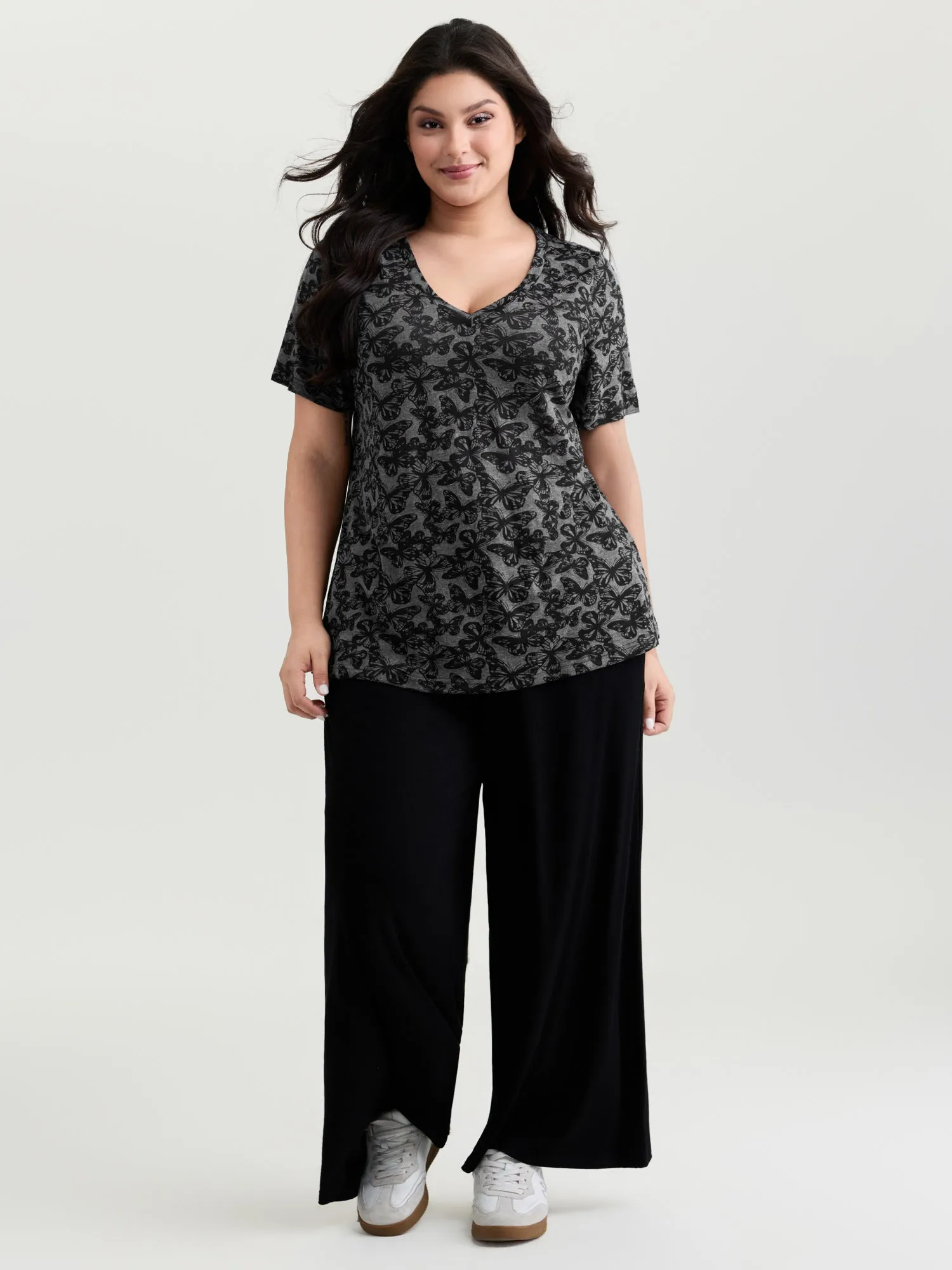 Textured Butterfly Pattern V-Neck T-Shirt sold by Bloomchic product image thumbnail 3