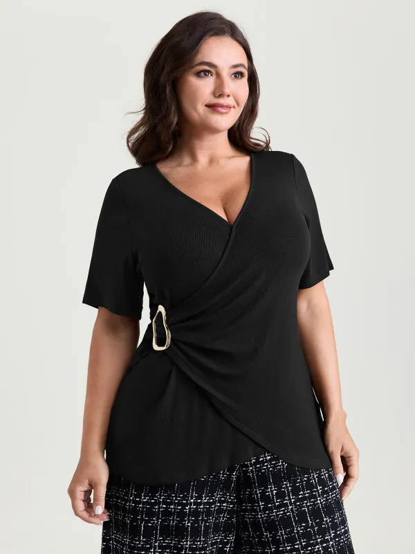 Stretchy Fitted Waist Side Placket Knit Top made by Bloomchic