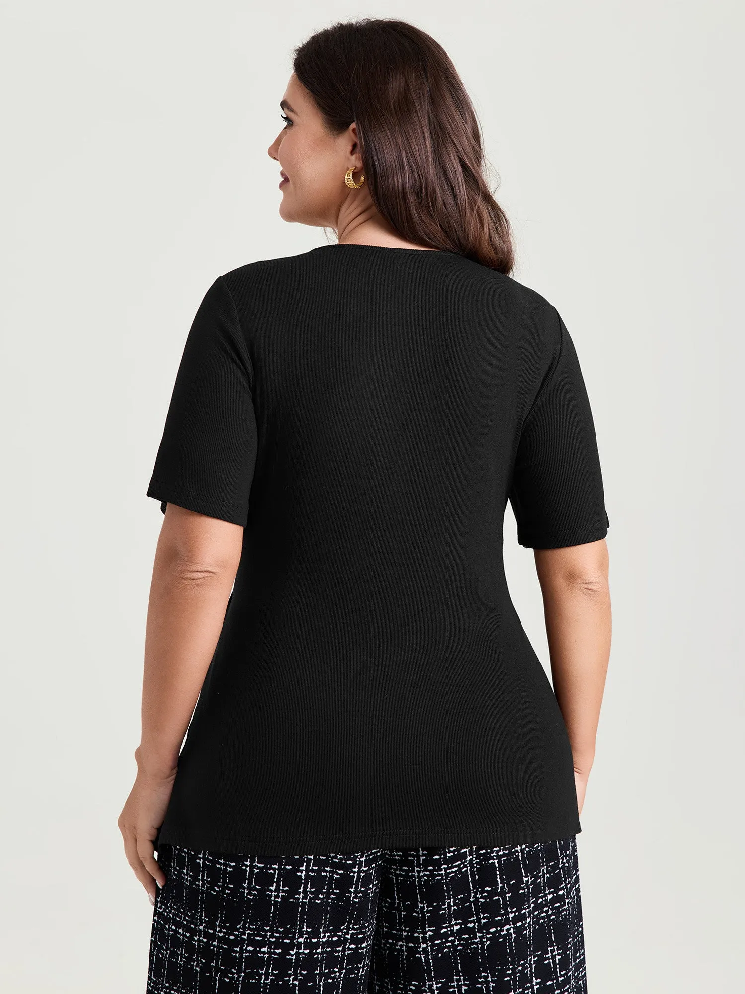 Stretchy Fitted Waist Side Placket Knit Top sold by Bloomchic product image thumbnail 5