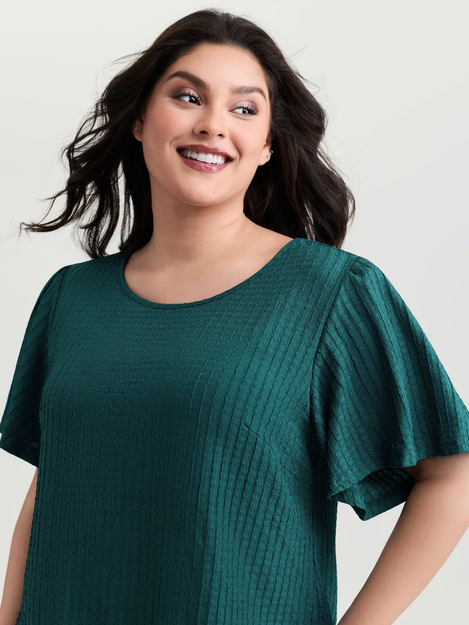 Textured Flared Sleeve Round Neck Knit Top sold by Bloomchic product image thumbnail 2