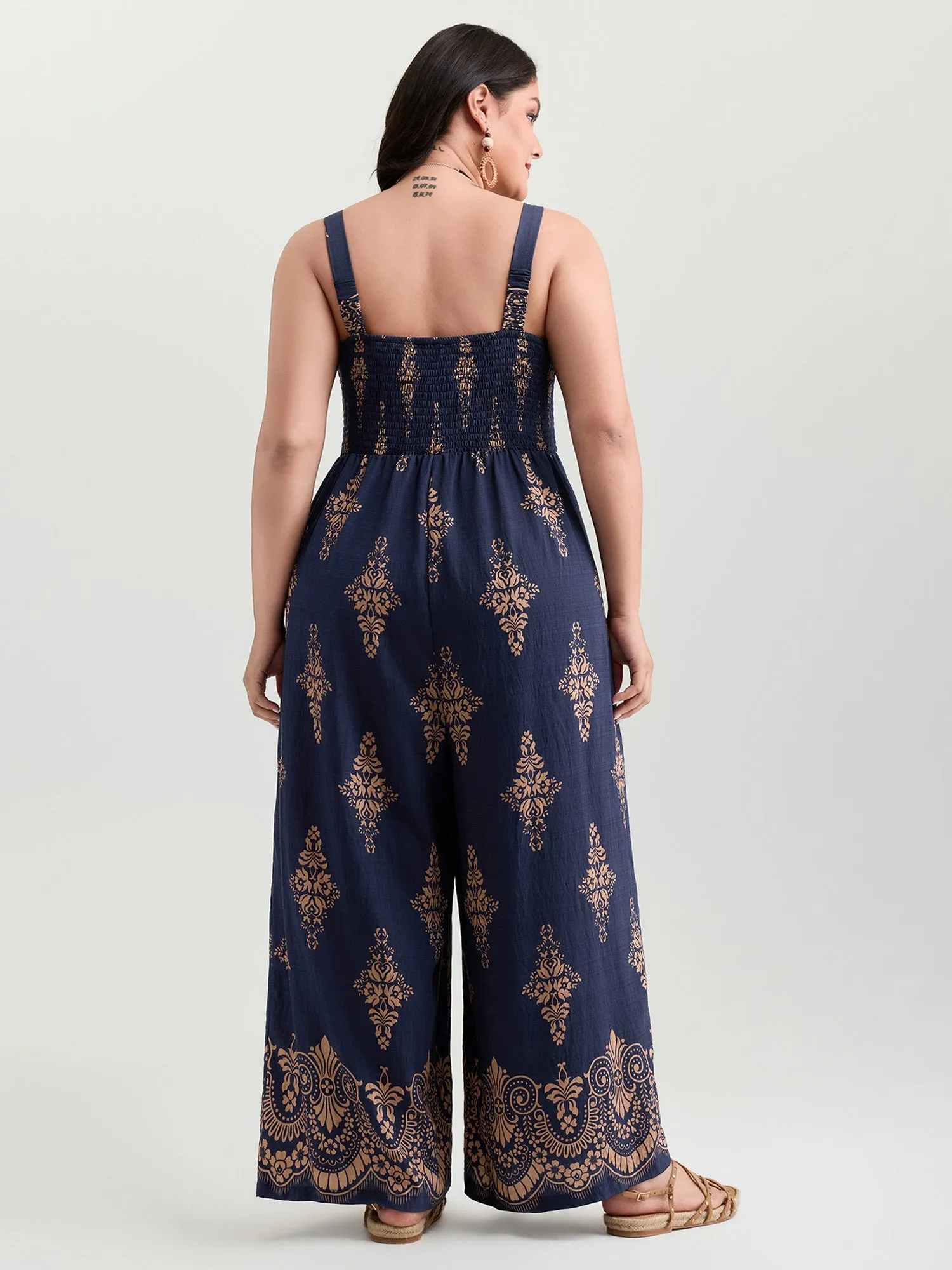 Geometric Print Waist-Defining Shirred Jumpsuit sold by Bloomchic product image thumbnail 4