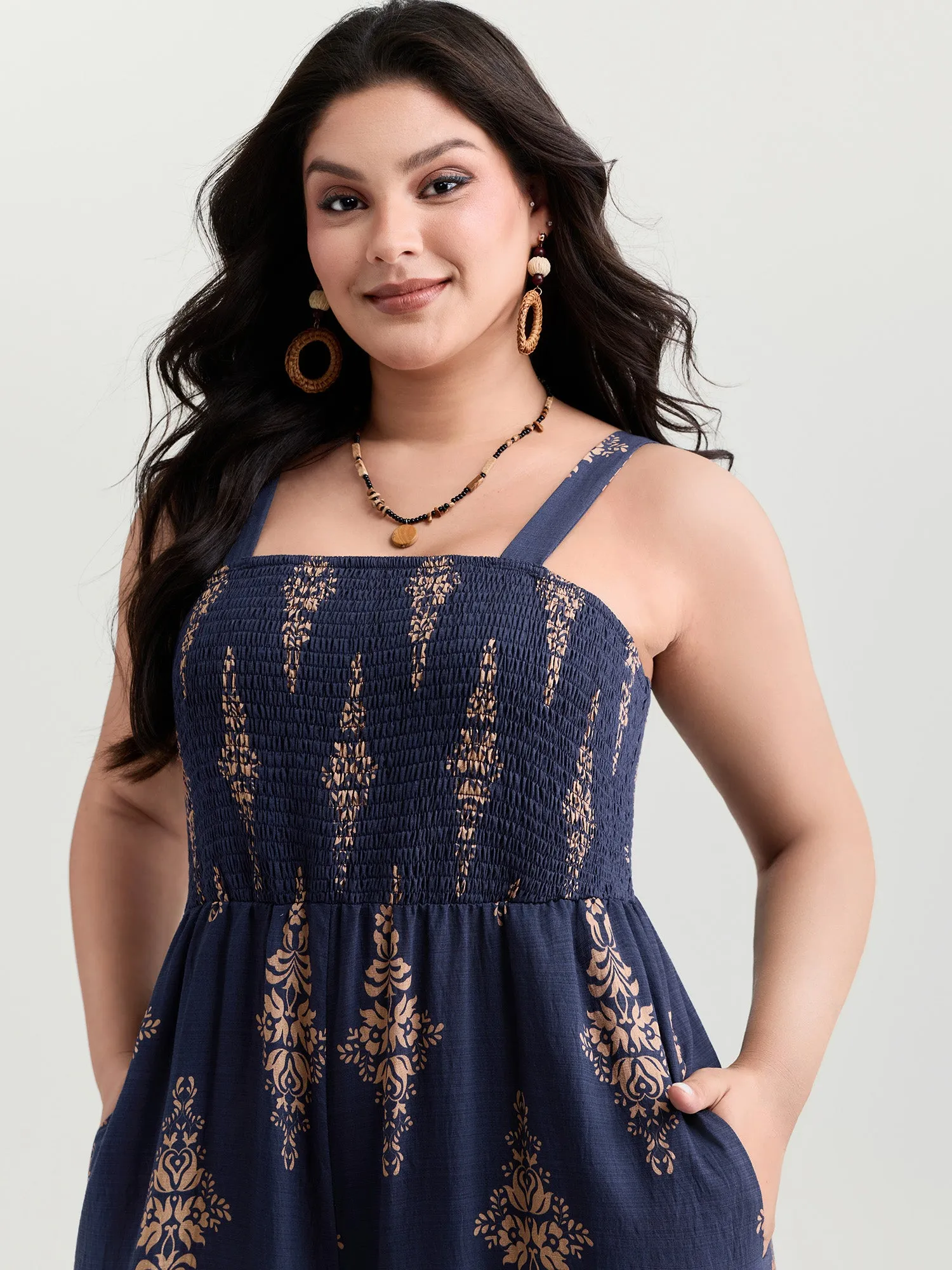 Geometric Print Waist-Defining Shirred Jumpsuit sold by Bloomchic product image thumbnail 2