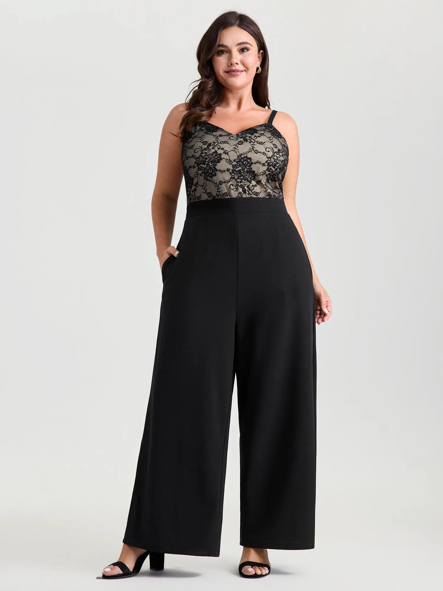 Floral Lace Lined Color Contrast Jumpsuit sold by Bloomchic