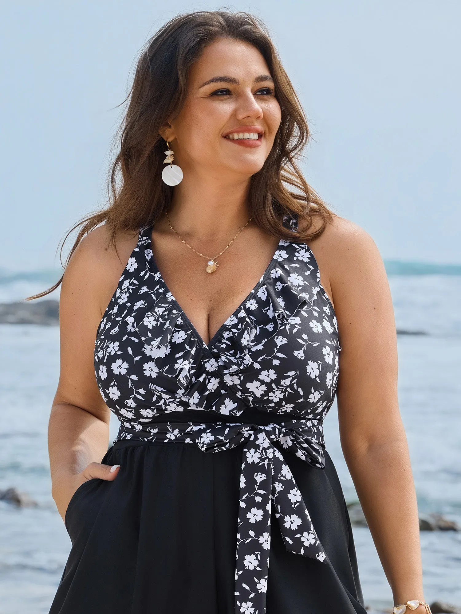 Ditsy Floral Print Side-Tie One-Piece Swimsuit sold by Bloomchic product image thumbnail 2