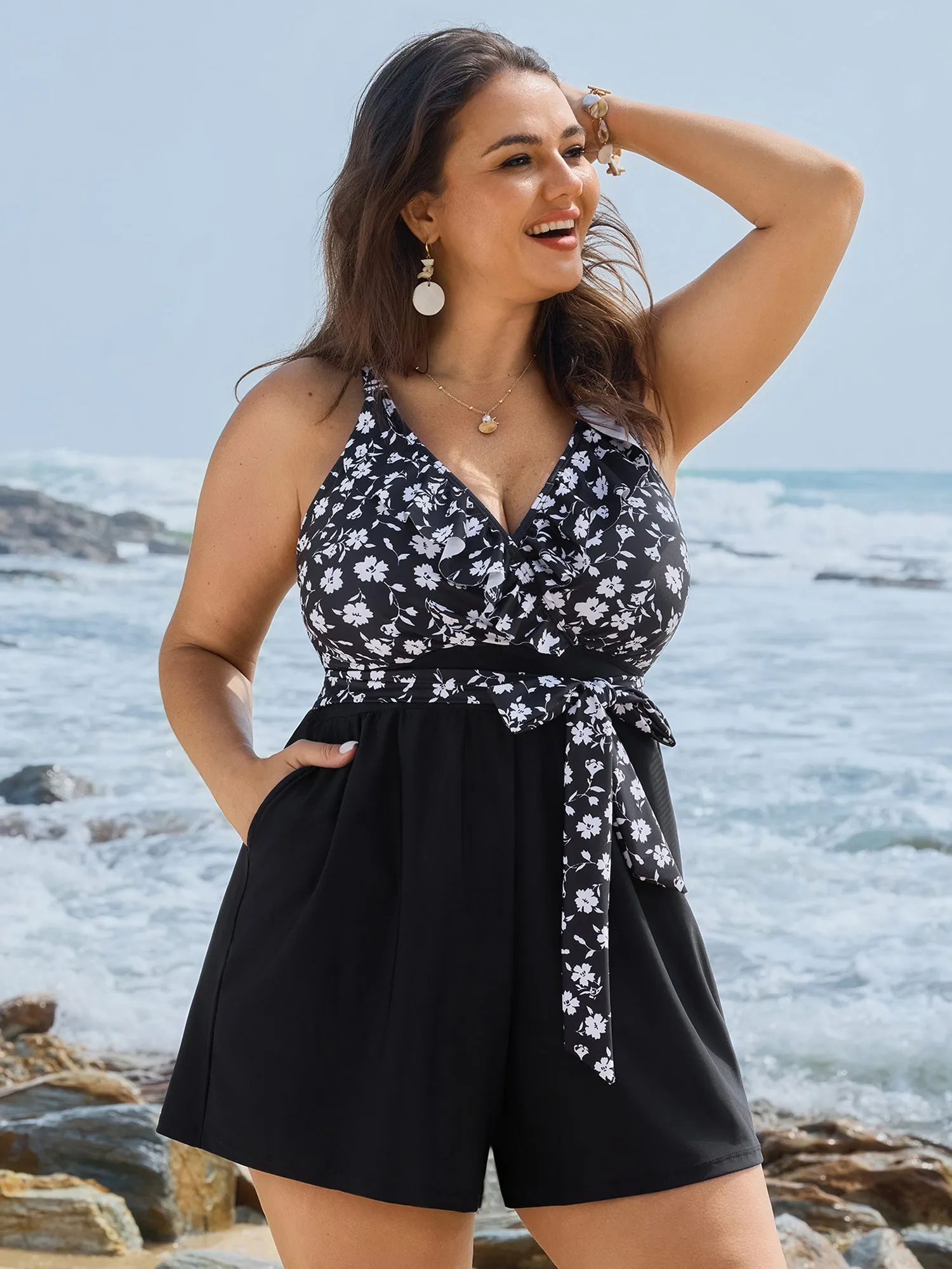 Ditsy Floral Print Side-Tie One-Piece Swimsuit sold by Bloomchic