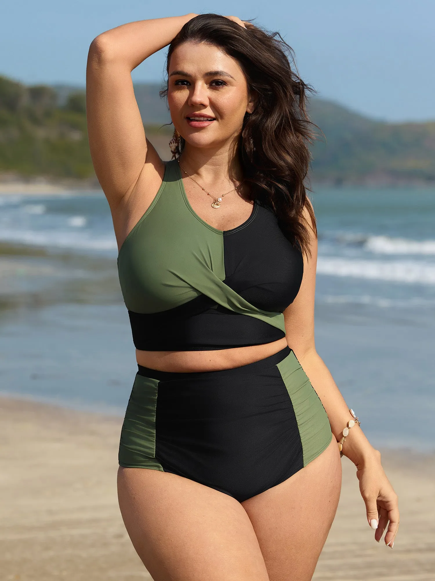 Shrink Pleated High-Waisted Contrast Swim Bottoms sold by Bloomchic product image thumbnail 2