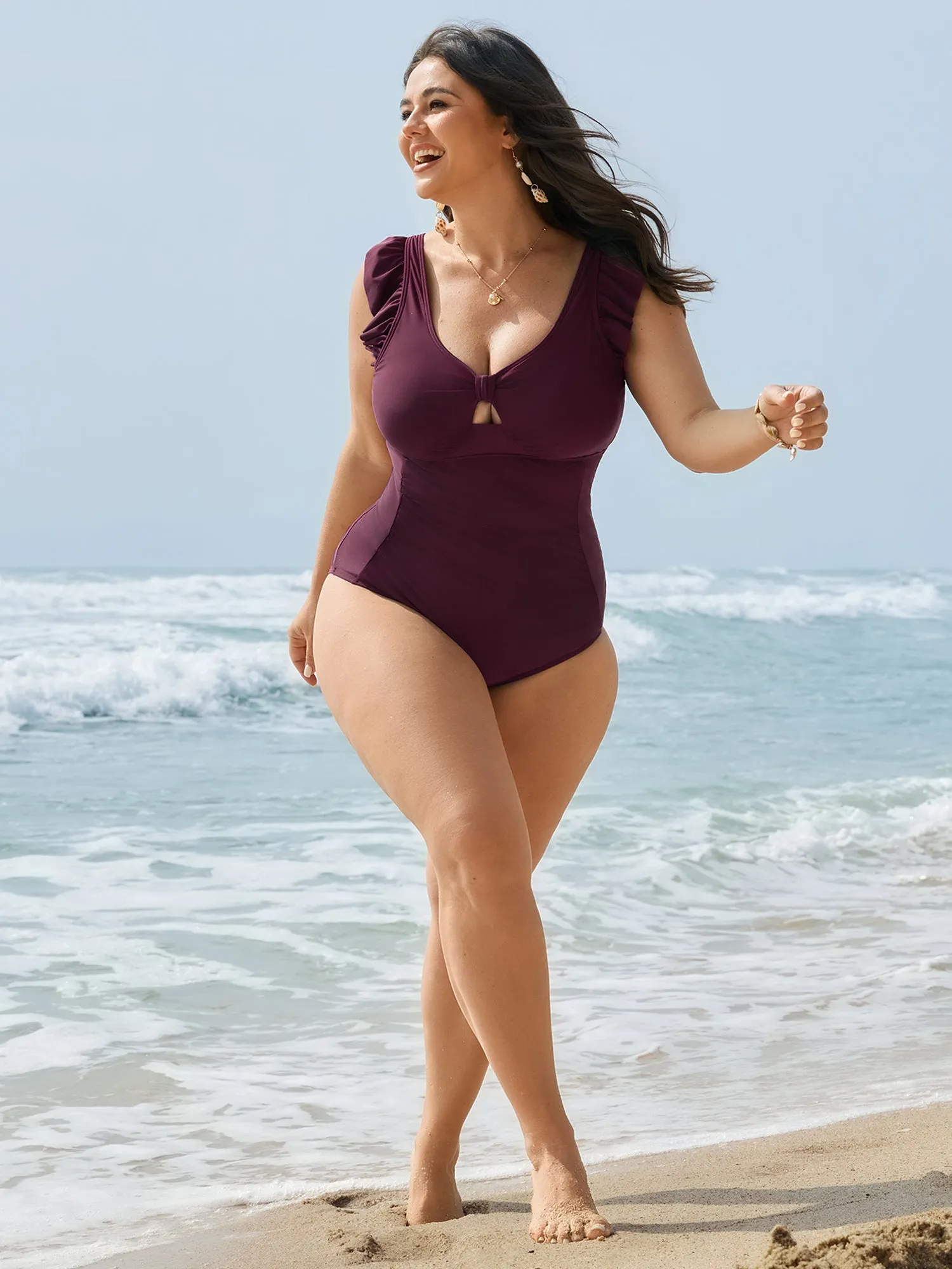 Ruched Tummy-Control Flutter Sleeve One-Piece Swimsuit sold by Bloomchic product image thumbnail 3