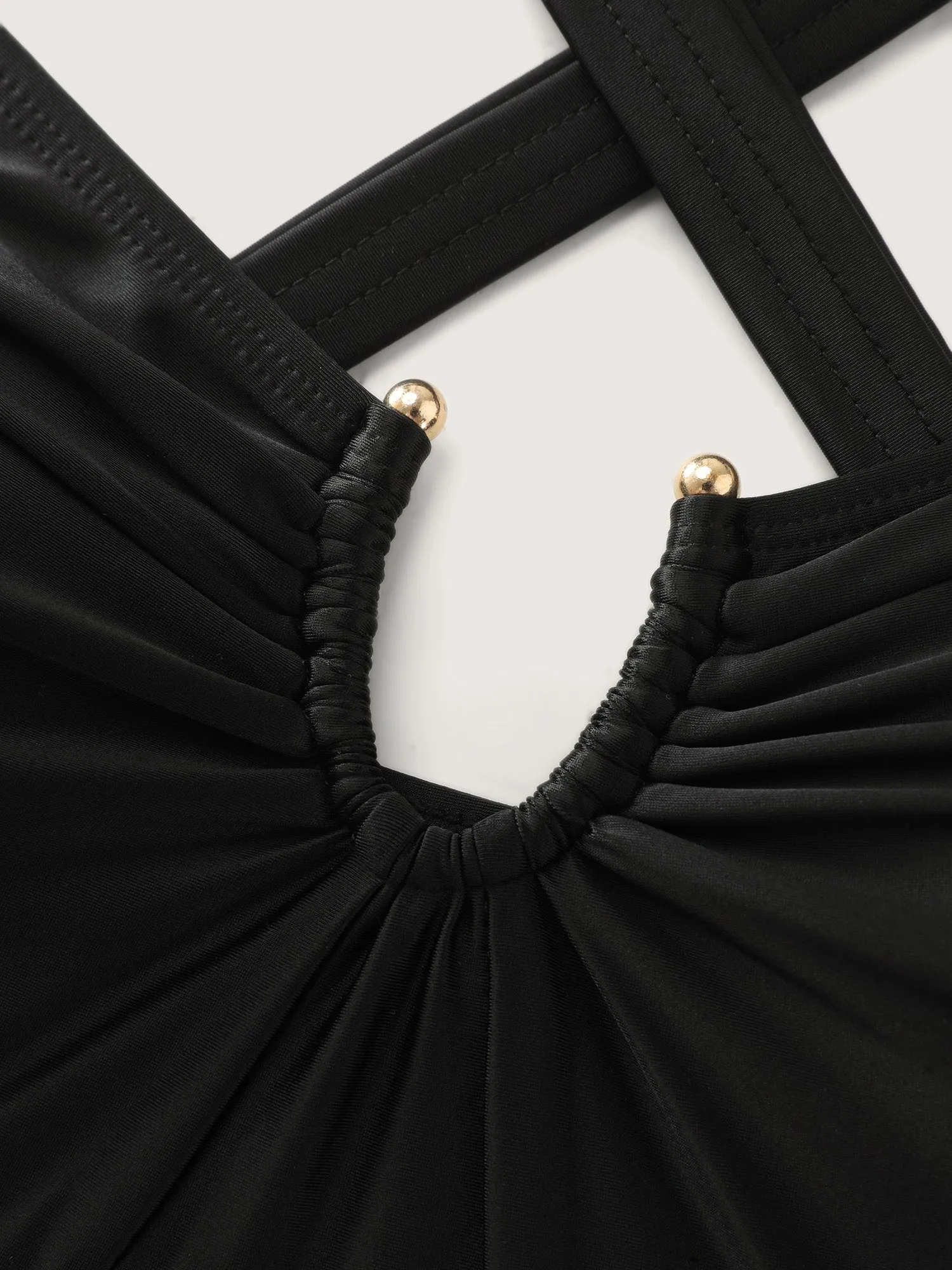 Glossy Fabric Ruched Tummy-Control One-Piece Swimsuit sold by Bloomchic product image thumbnail 5