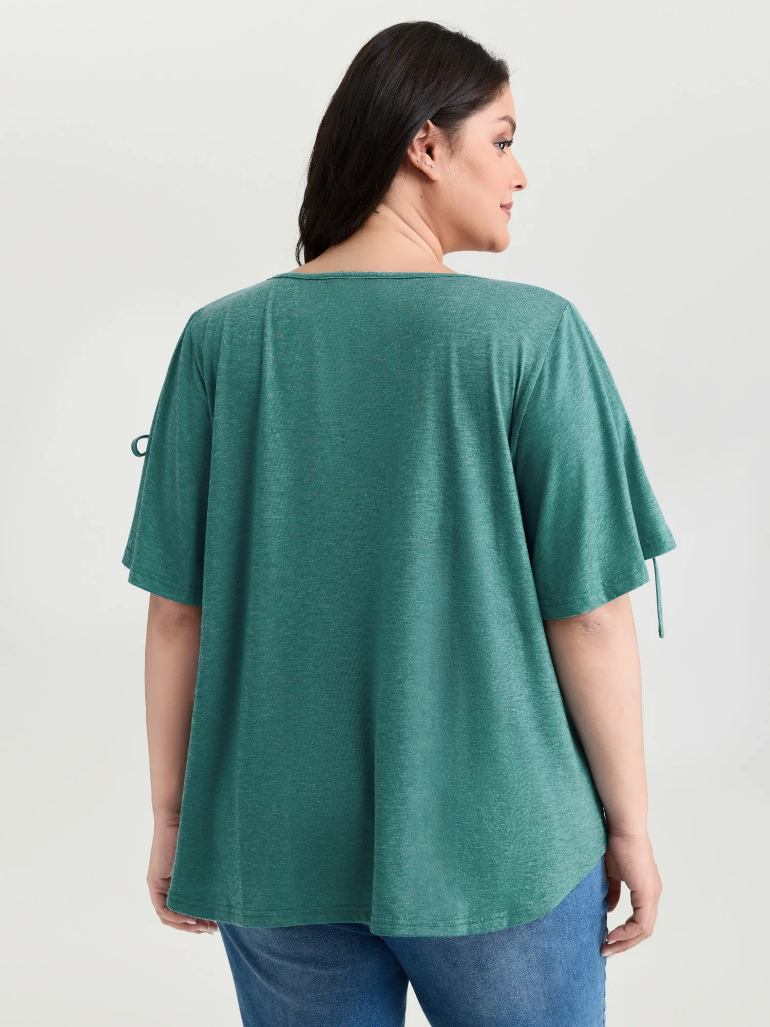 Supersoft Pleated Knot-Tie Sleeve T-Shirt sold by Bloomchic product image thumbnail 4