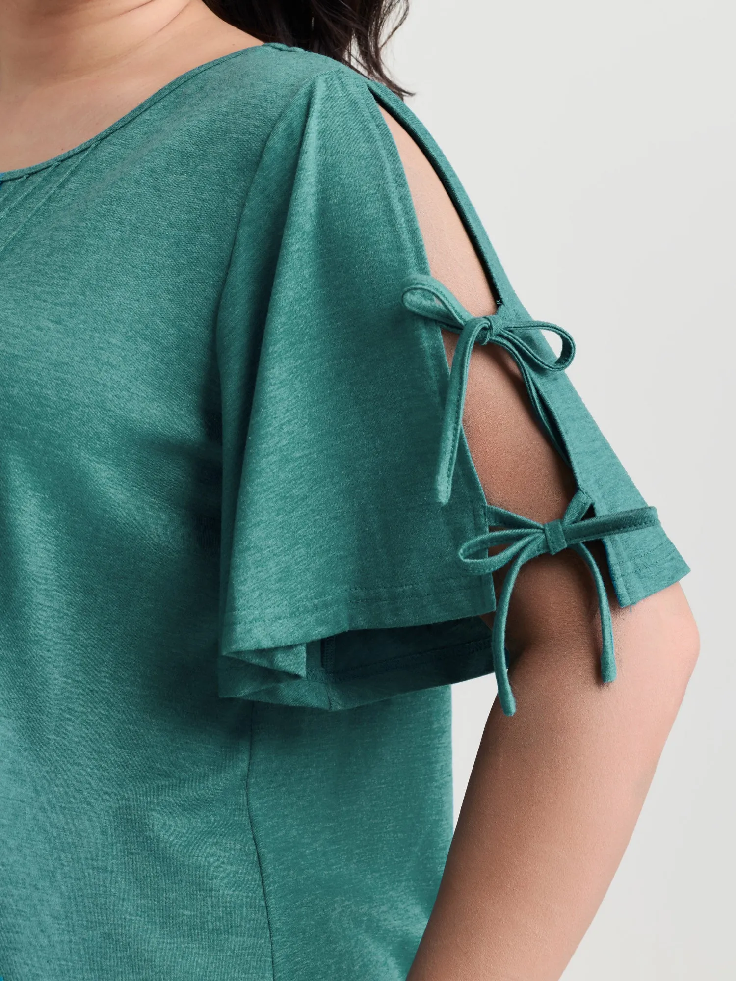 Supersoft Pleated Knot-Tie Sleeve T-Shirt sold by Bloomchic product image thumbnail 3