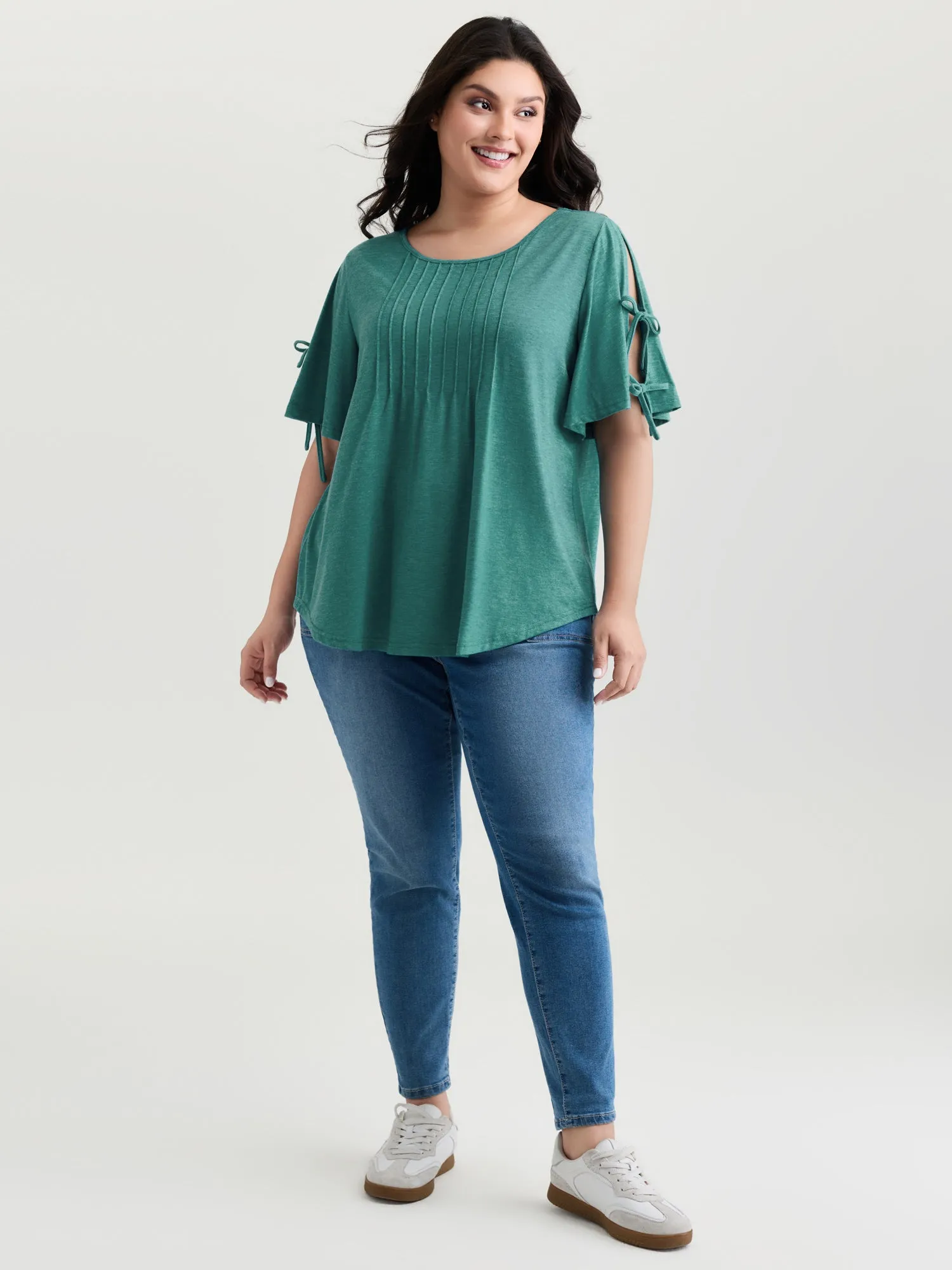 Supersoft Pleated Knot-Tie Sleeve T-Shirt sold by Bloomchic product image thumbnail 2