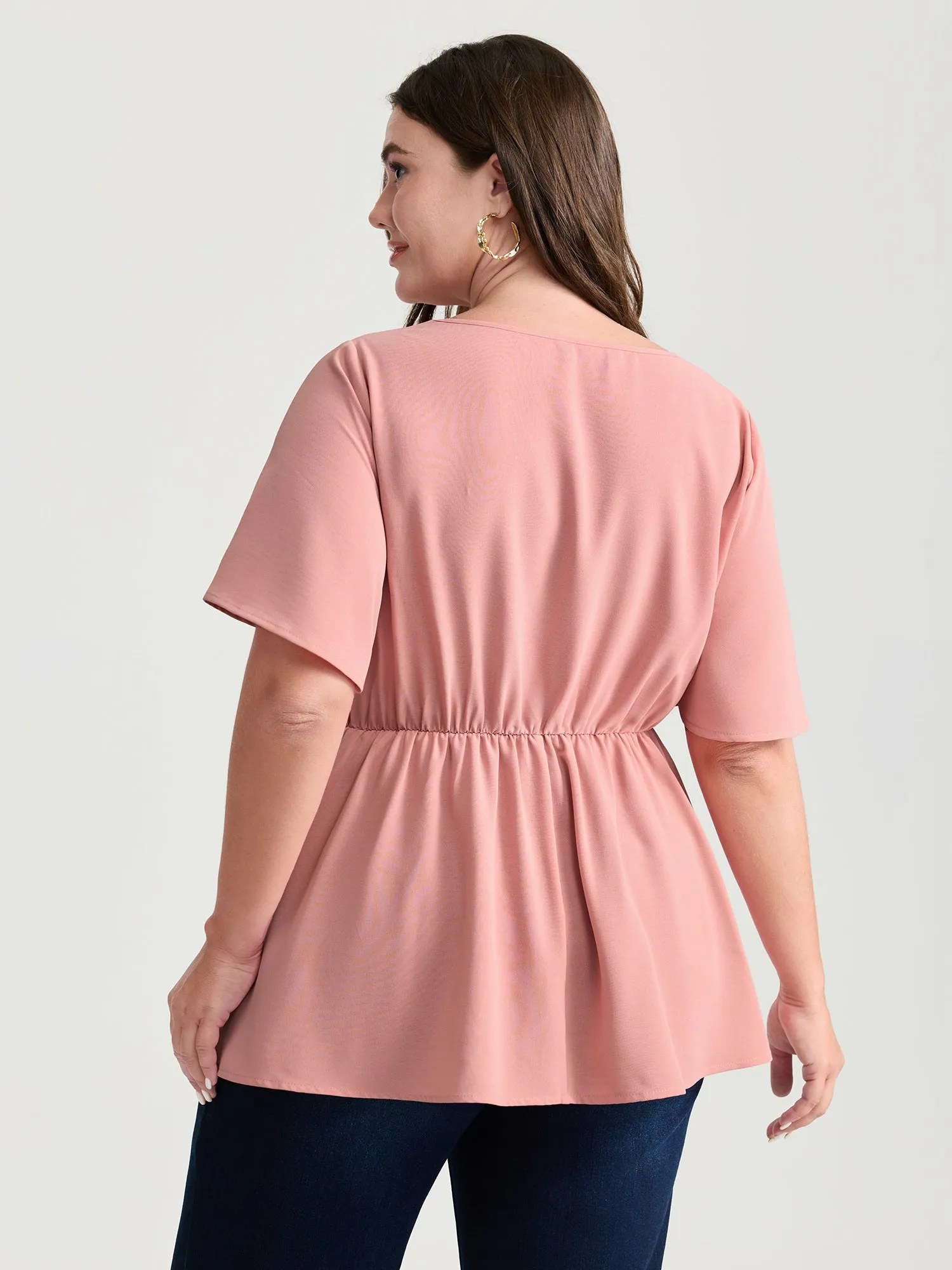 Cinched-Waist Knotted Plain Blouse sold by Bloomchic product image thumbnail 4