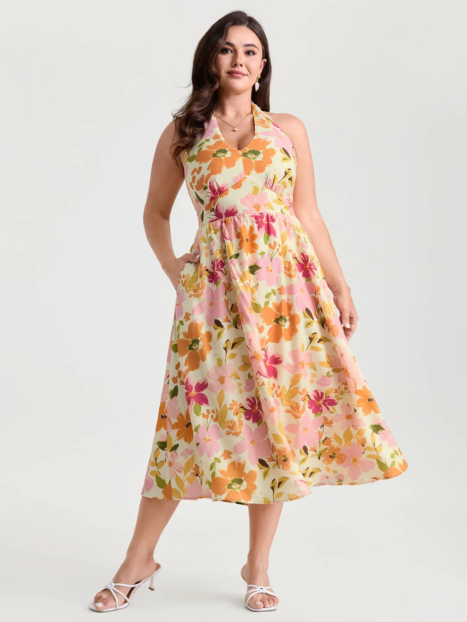Bright Floral Print Halter Midi Dress sold by Bloomchic product image thumbnail 3