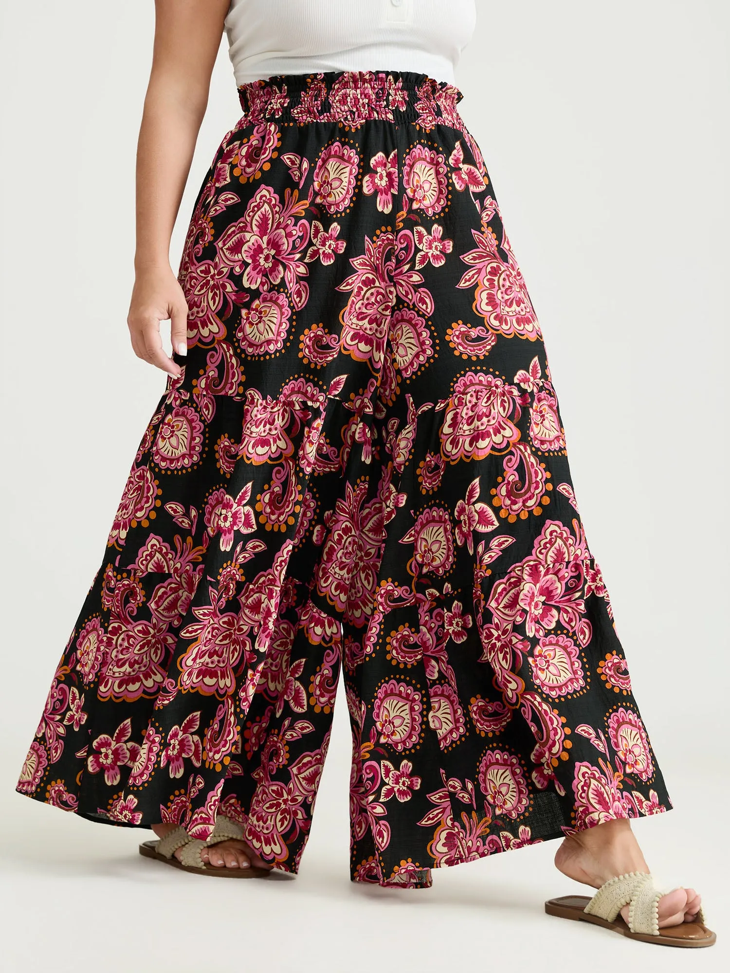 Large Floral Print Wide Shirred Waistband Pants sold by Bloomchic product image thumbnail 2