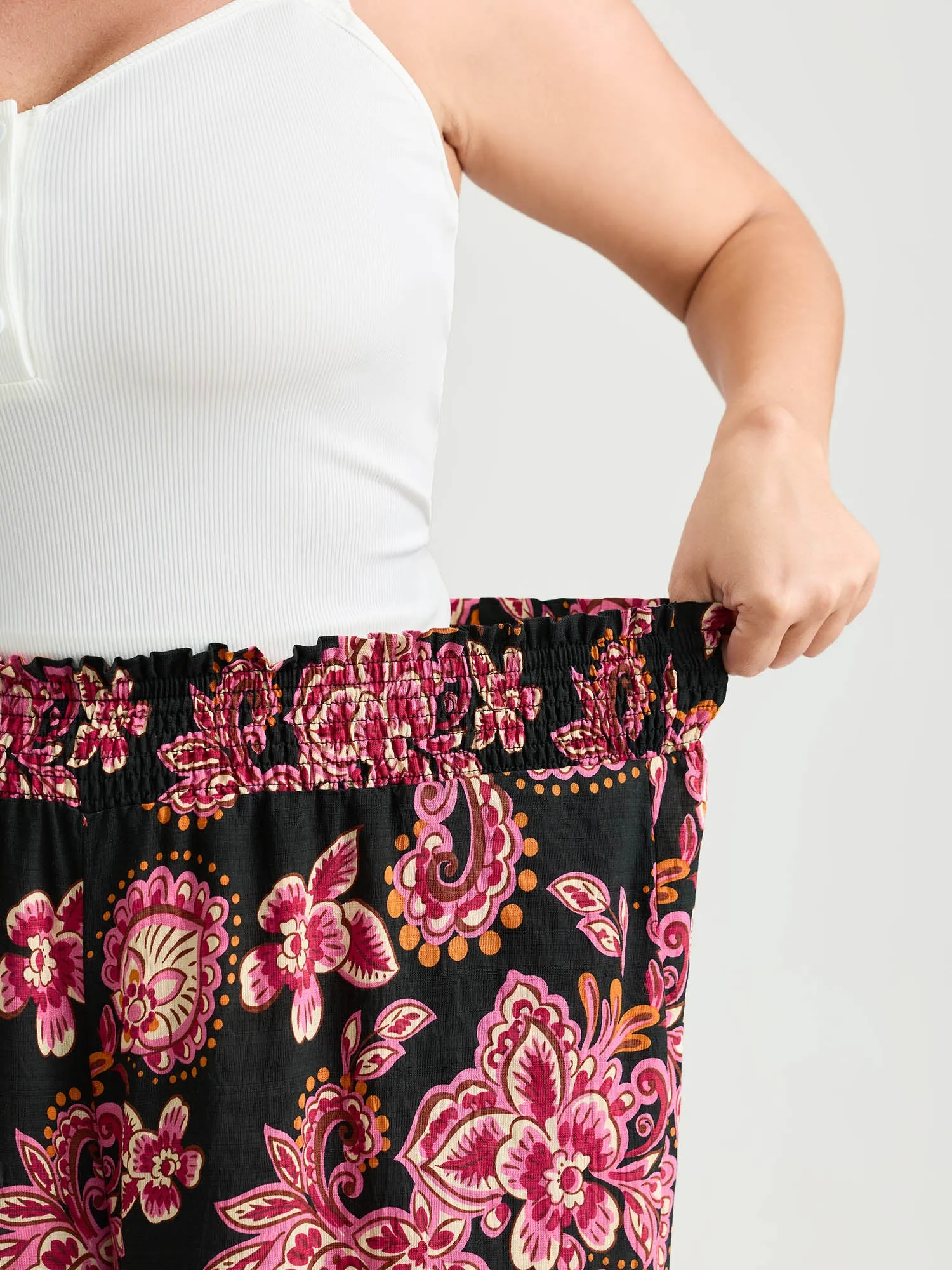 Large Floral Print Wide Shirred Waistband Pants sold by Bloomchic product image thumbnail 3