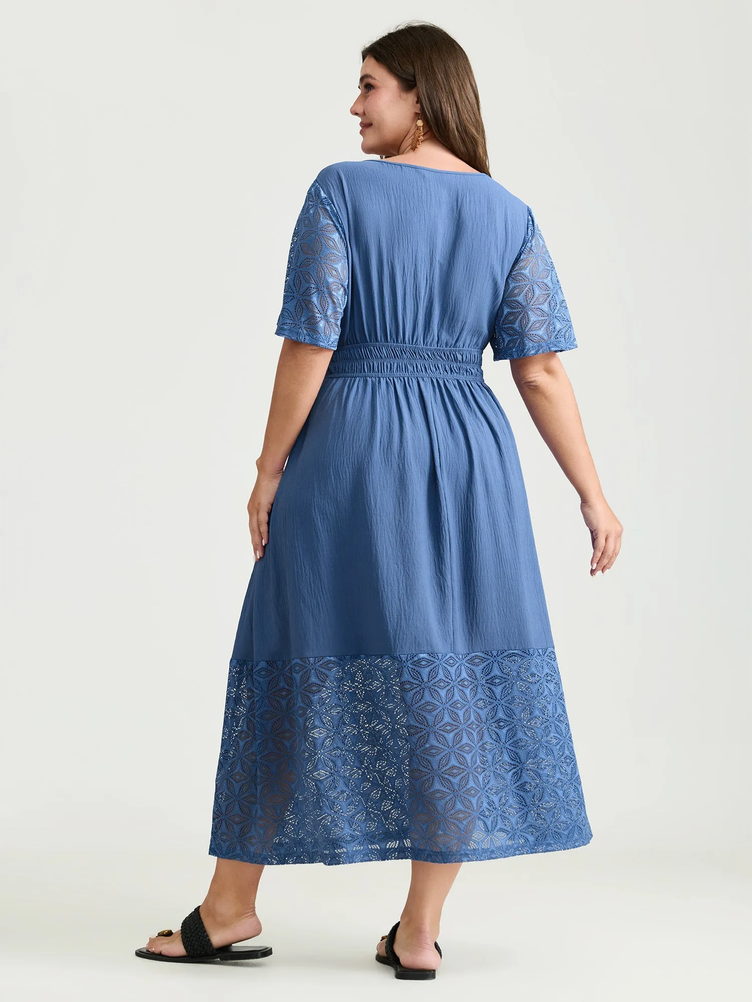 Sheer Floral Texture Drawstring Neckline Midi Dress sold by Bloomchic product image thumbnail 5