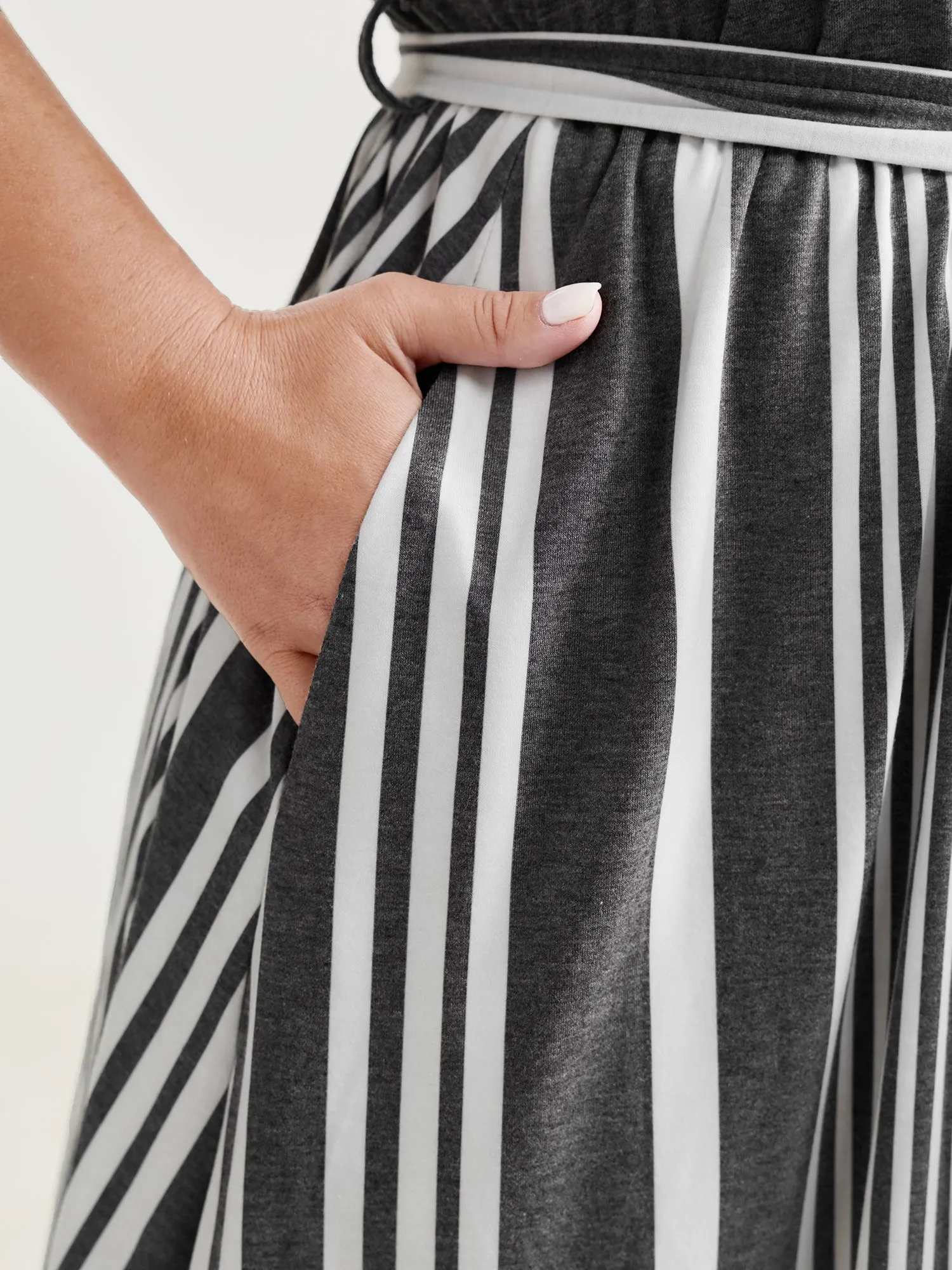 Stretchy Monochrome Striped Belted Waist Midi Dress sold by Bloomchic product image thumbnail 3