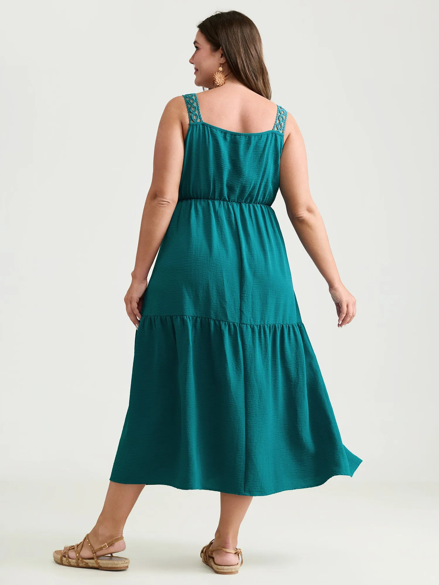 Floral Lace Textured Neckline Wide Strap Midi Dress sold by Bloomchic product image thumbnail 4