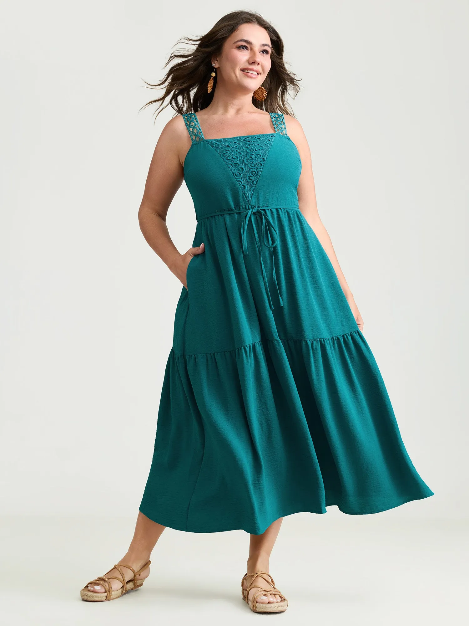Floral Lace Textured Neckline Wide Strap Midi Dress sold by Bloomchic product image thumbnail 3