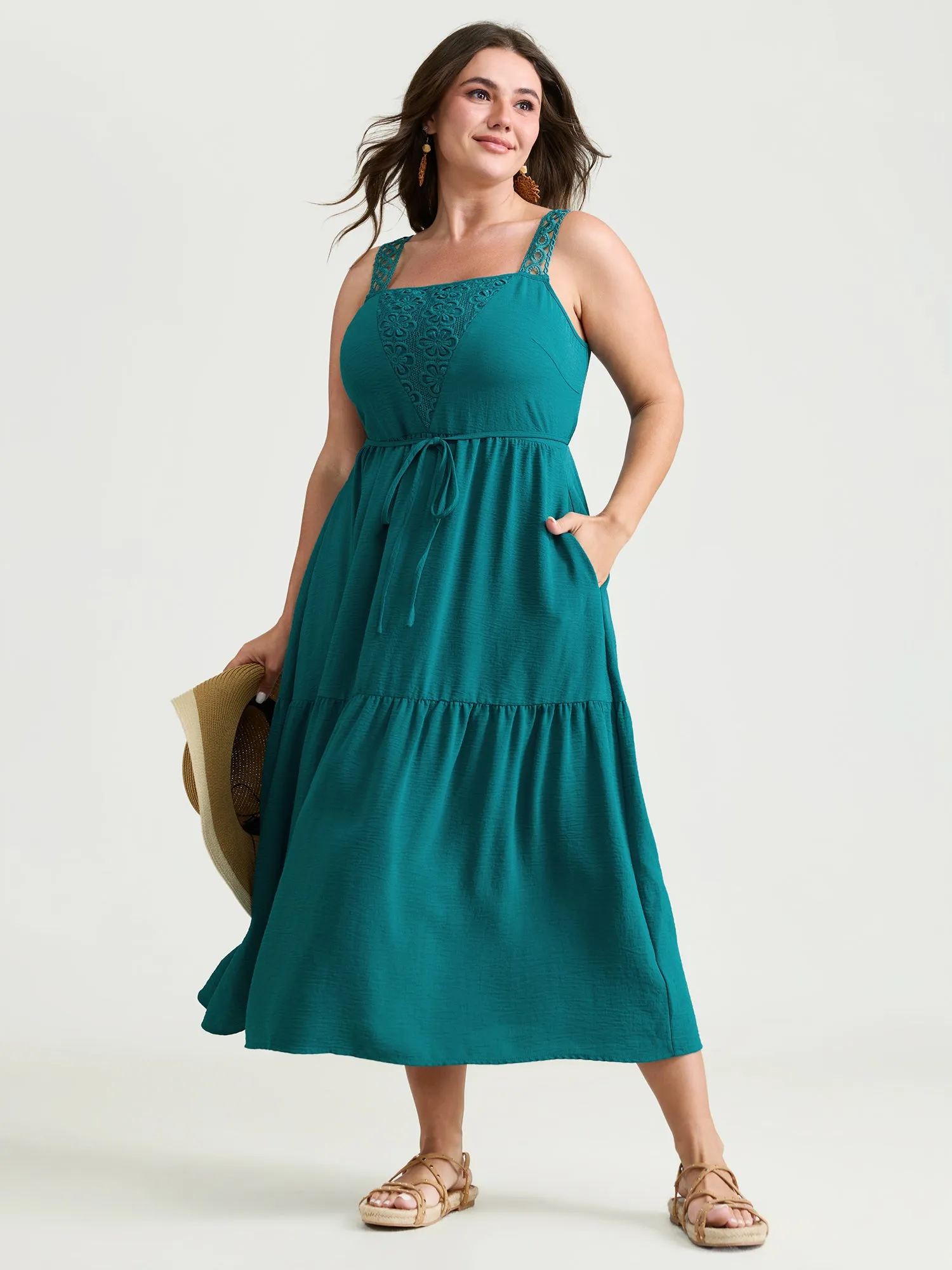Floral Lace Textured Neckline Wide Strap Midi Dress sold by Bloomchic product image thumbnail 2