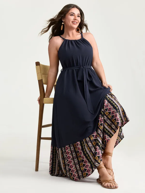 Colorful Boho Striped Hem Halter Neck Maxi Dress made by Bloomchic