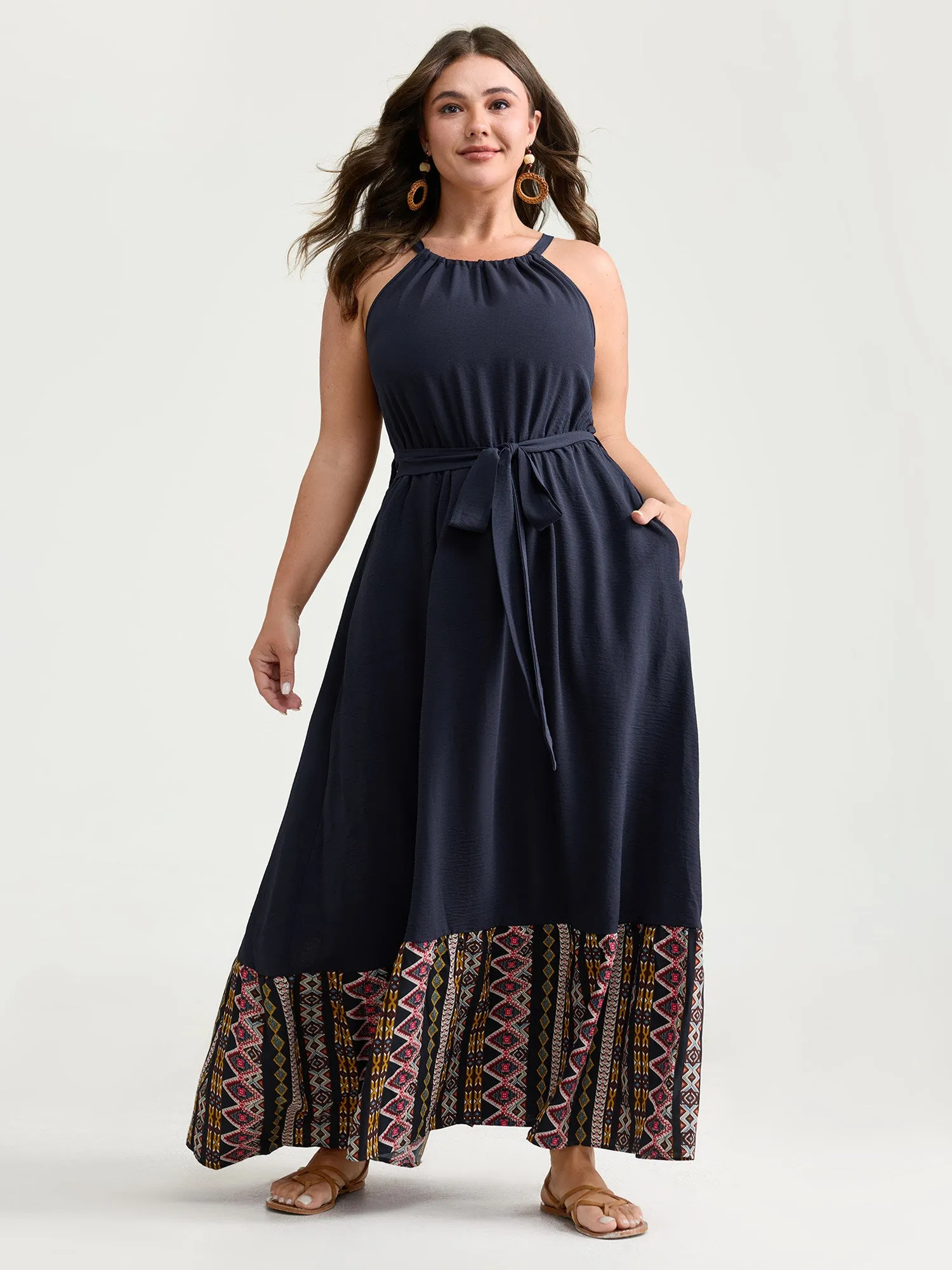 Colorful Boho Striped Hem Halter Neck Maxi Dress sold by Bloomchic product image thumbnail 3