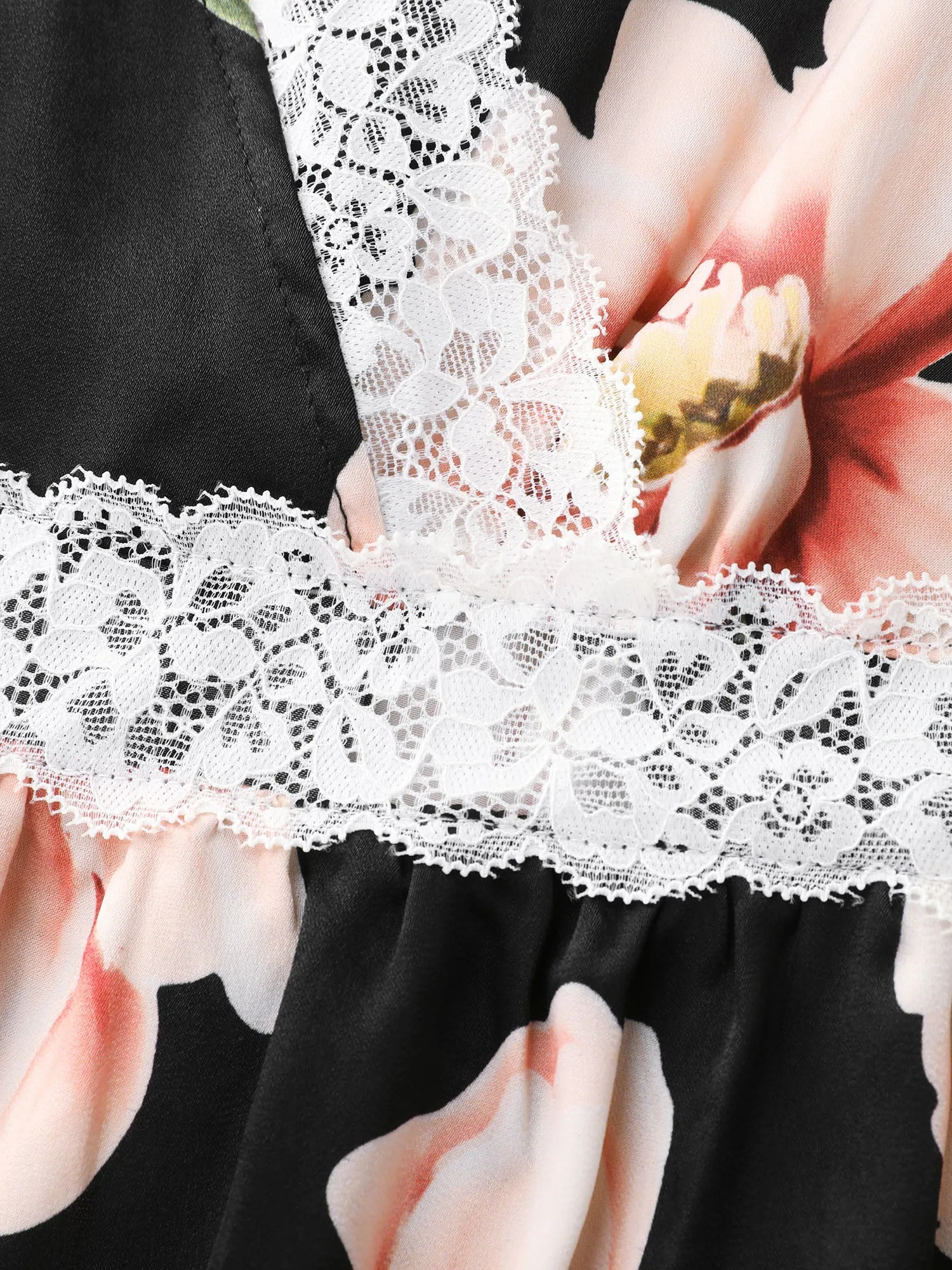 Large Floral Print Lace Trim Lounge Dress sold by Bloomchic product image thumbnail 5