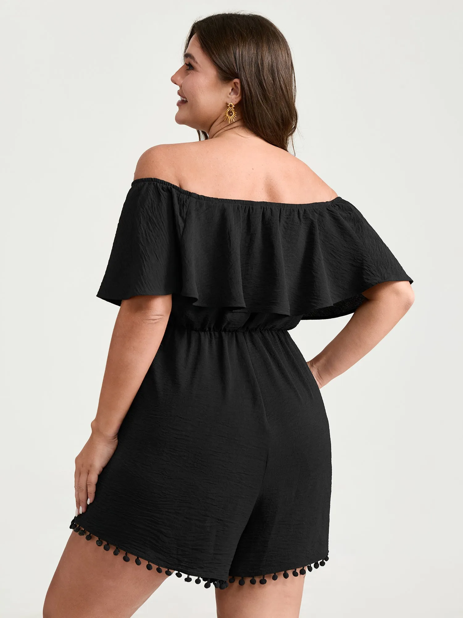 Off-Shoulder Tassel Hem Romper sold by Bloomchic product image thumbnail 4