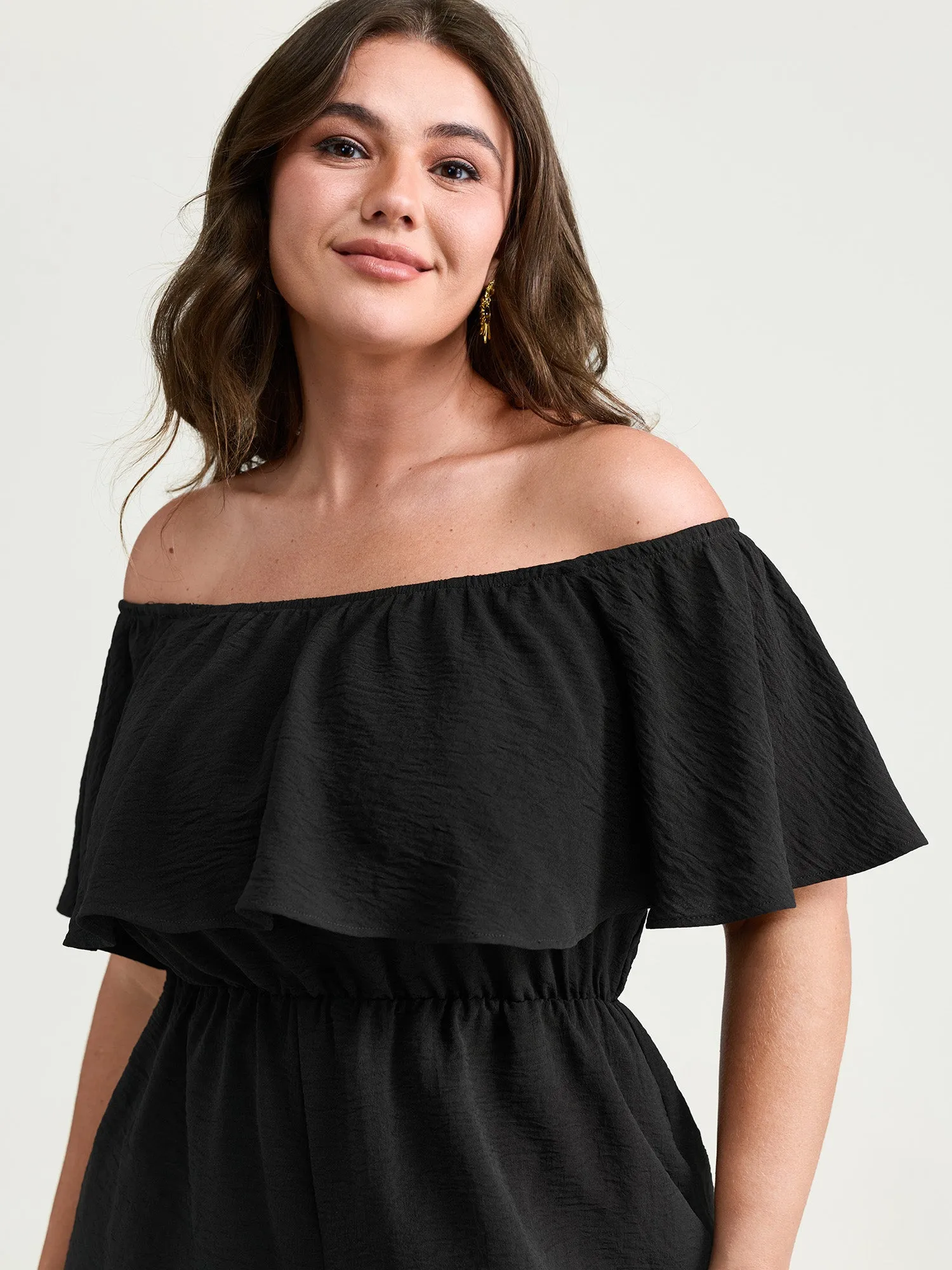 Off-Shoulder Tassel Hem Romper sold by Bloomchic product image thumbnail 2