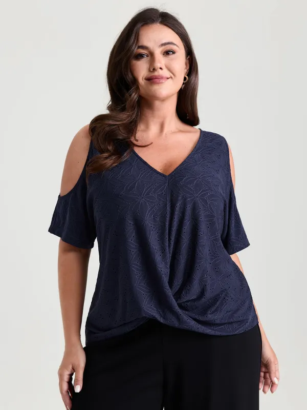 Textured Cut-Out Shoulder Stretch Knit Top made by Bloomchic
