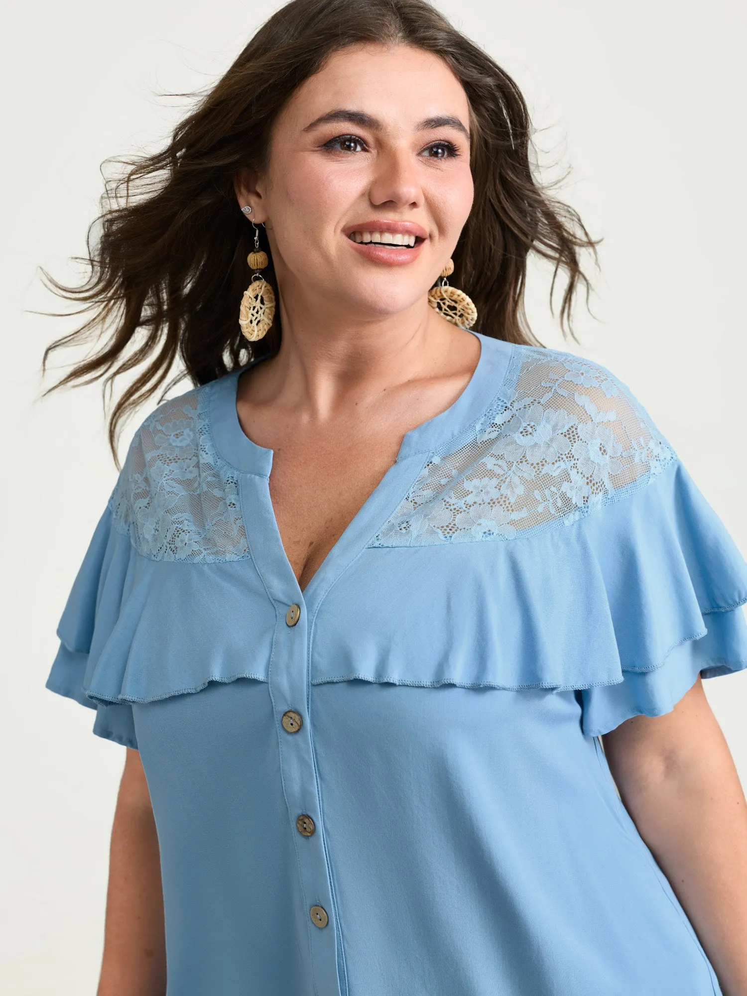 Sheer Ruffled Button Placket Blouse sold by Bloomchic product image thumbnail 2