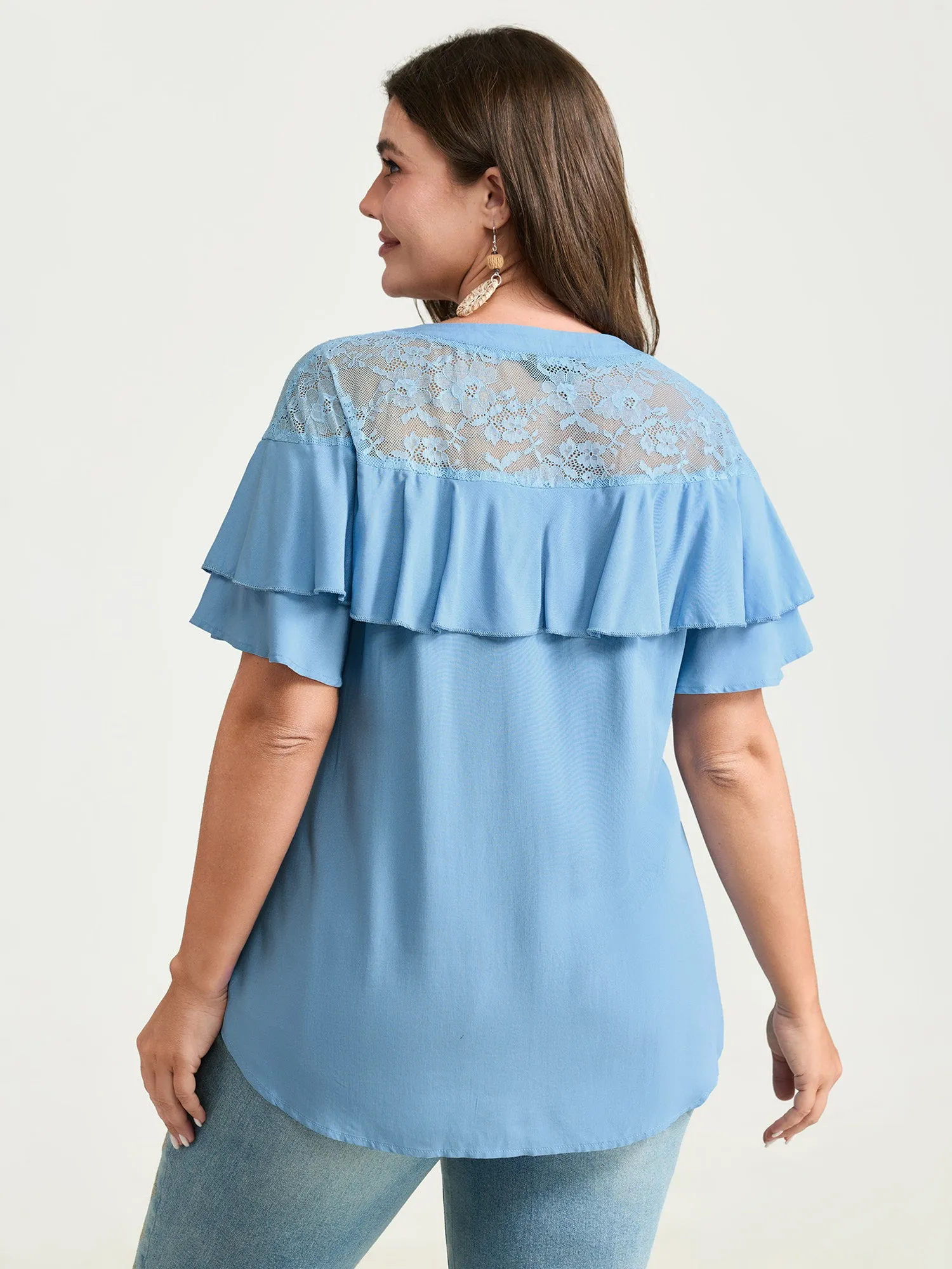 Sheer Ruffled Button Placket Blouse sold by Bloomchic product image thumbnail 4