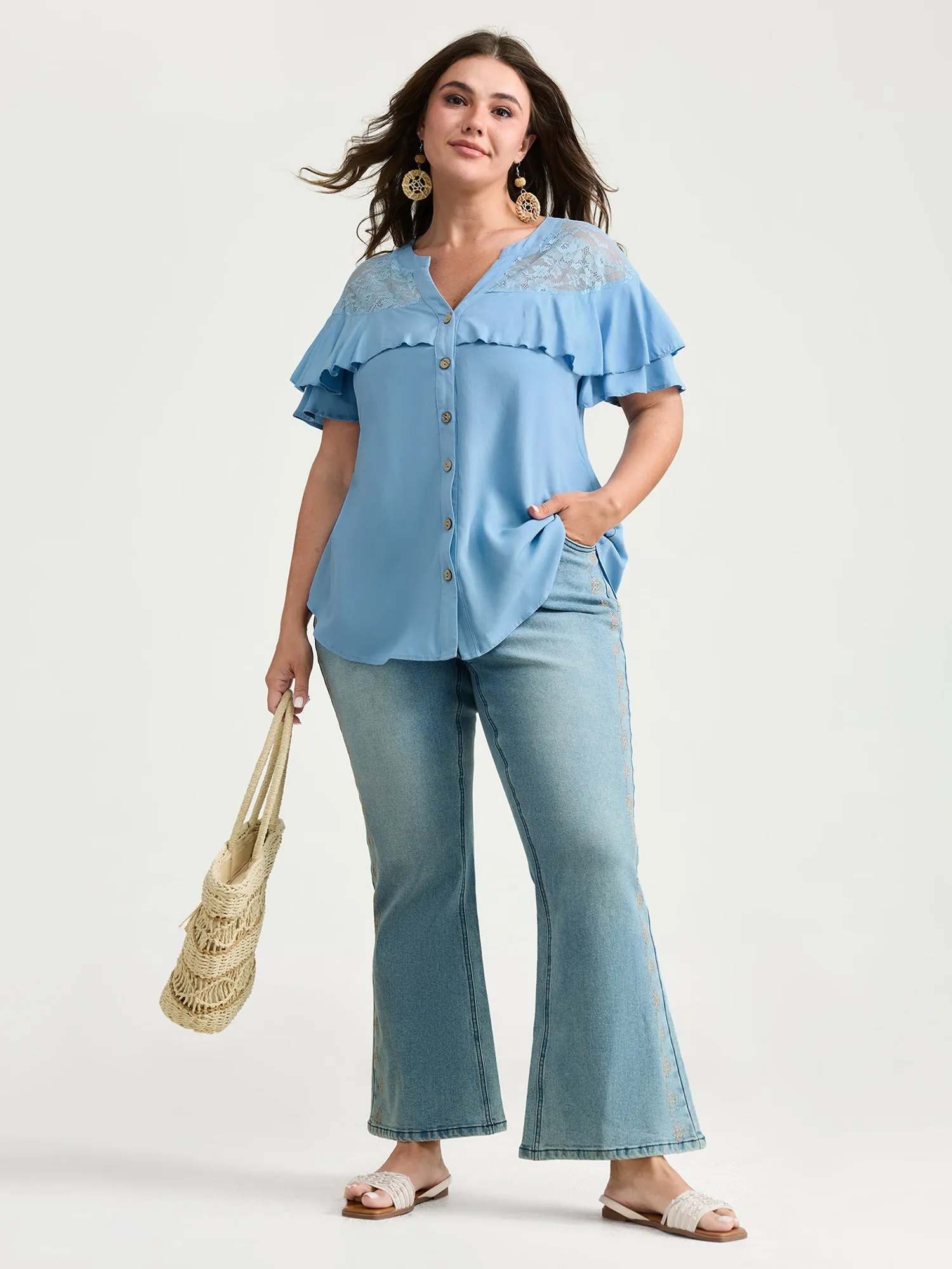 Sheer Ruffled Button Placket Blouse sold by Bloomchic product image thumbnail 3