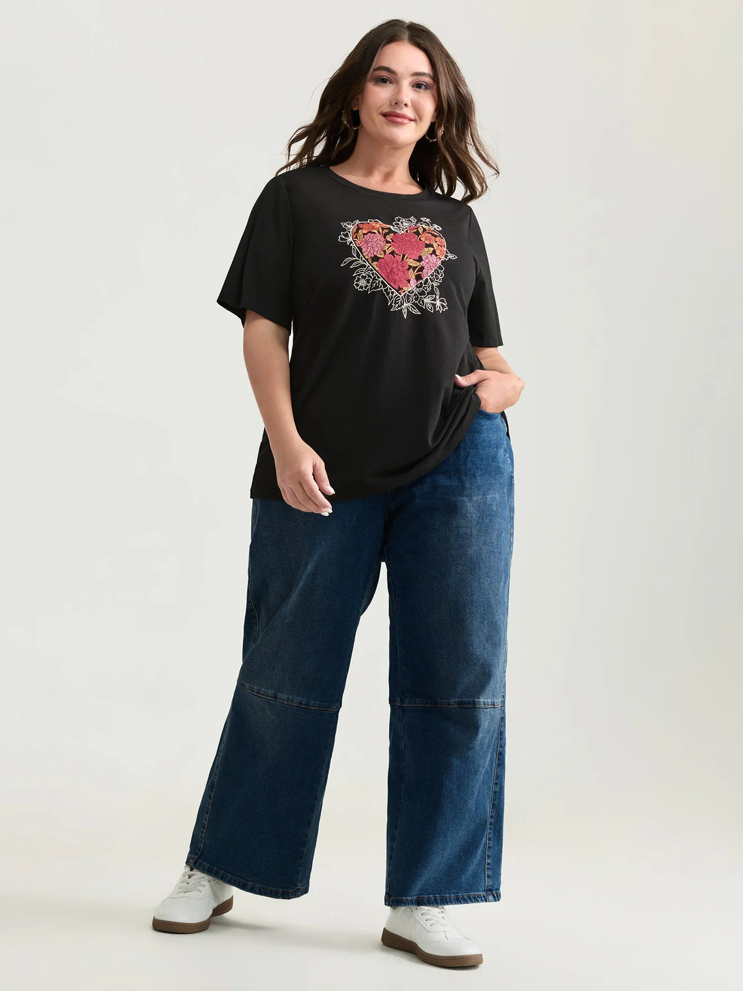 Floral Heart Plain Stretchy T-Shirt sold by Bloomchic product image thumbnail 3