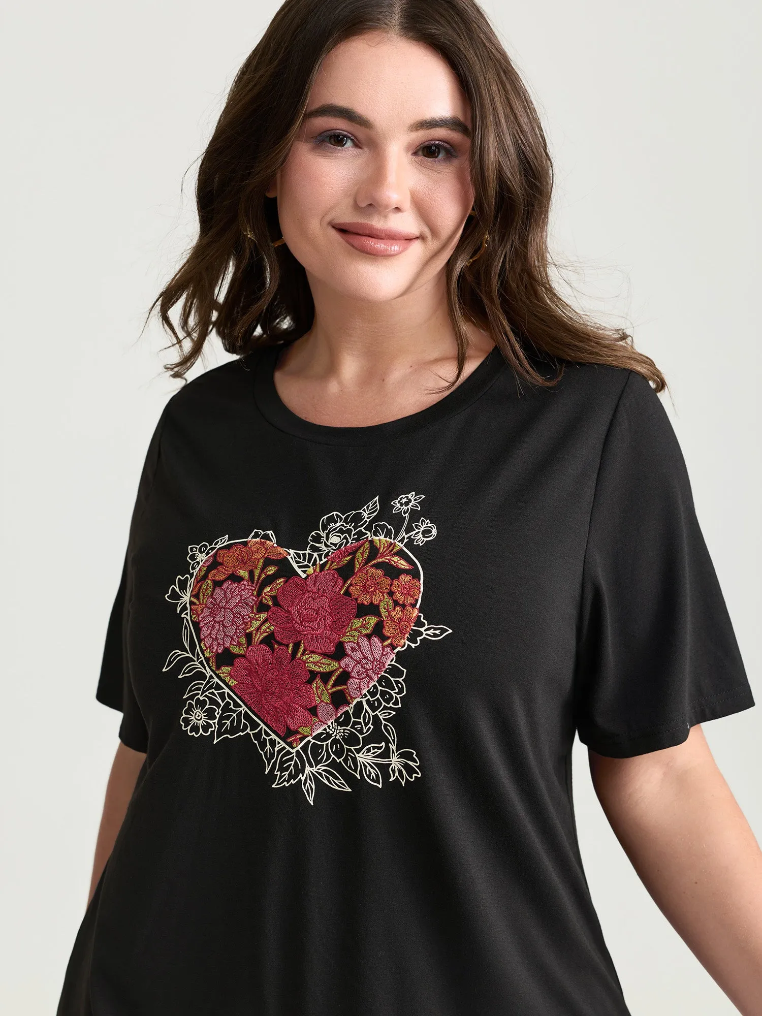 Floral Heart Plain Stretchy T-Shirt sold by Bloomchic product image thumbnail 2