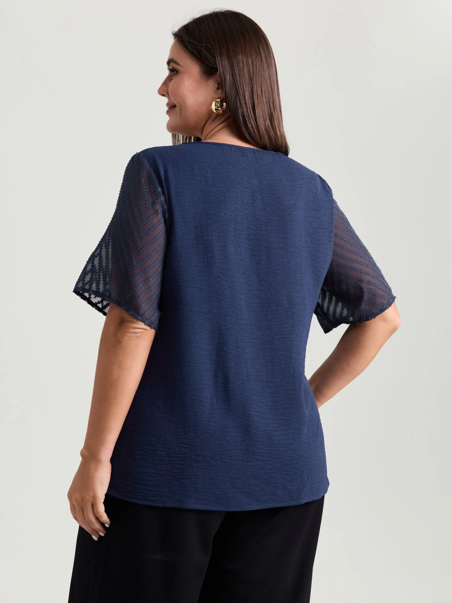 Sheer Textured Sleeve Round Neck Blouse sold by Bloomchic product image thumbnail 4