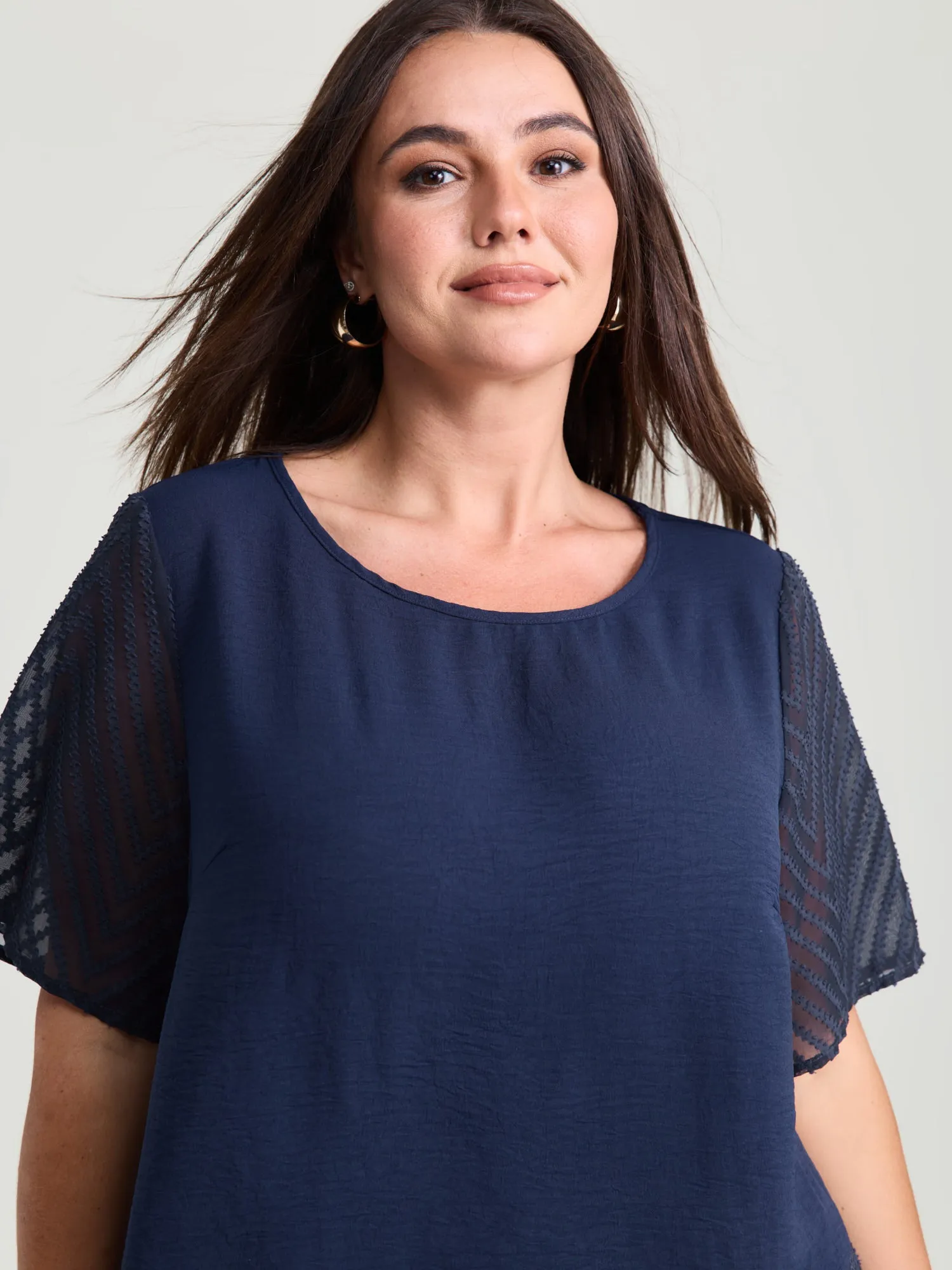 Sheer Textured Sleeve Round Neck Blouse sold by Bloomchic product image thumbnail 2